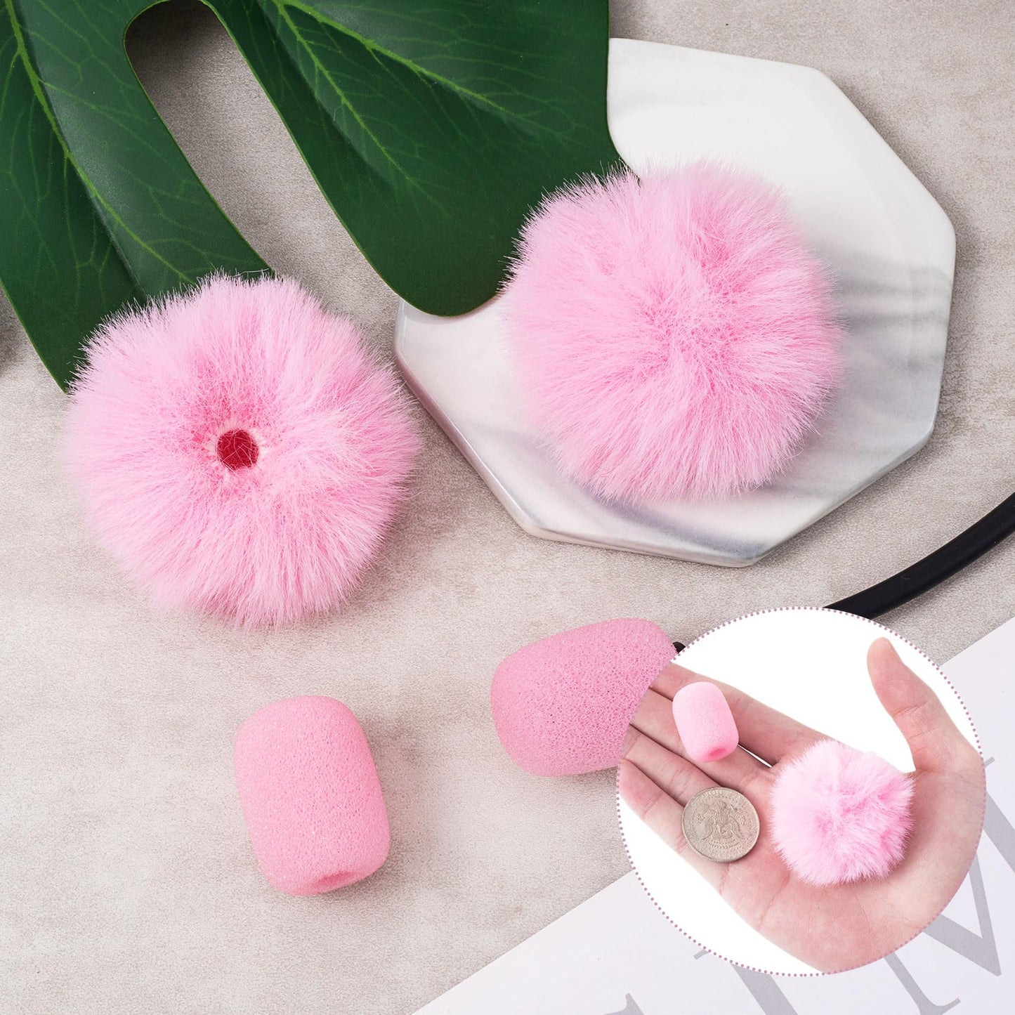 PAGOW 4 Pcs Mini Pink Foam Microphone Windscreens ? Furry Cover, High Density Mic Headset Cover, Lapel Microphone Windscreen for Lavalier Microphones