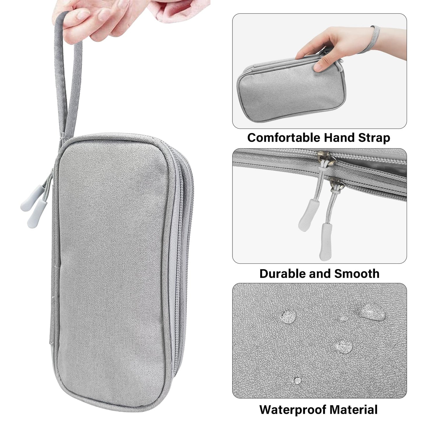 SMONT Gray Tech Organizer Pouch, Travel Electronics Accessories Case with Dual Sections for Cables, Portable Console, Hard Drive - Slim EDC Bag
