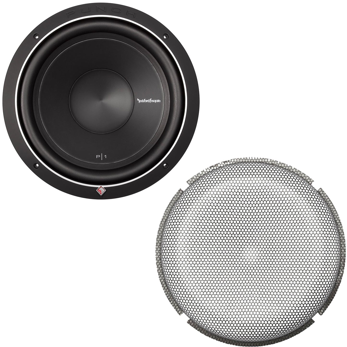 Rockford Fosgate 1 P1S2-12 Punch P1 12" 2-Ohm Subwoofers and 1 P1G-12 Stamped Grille Insert