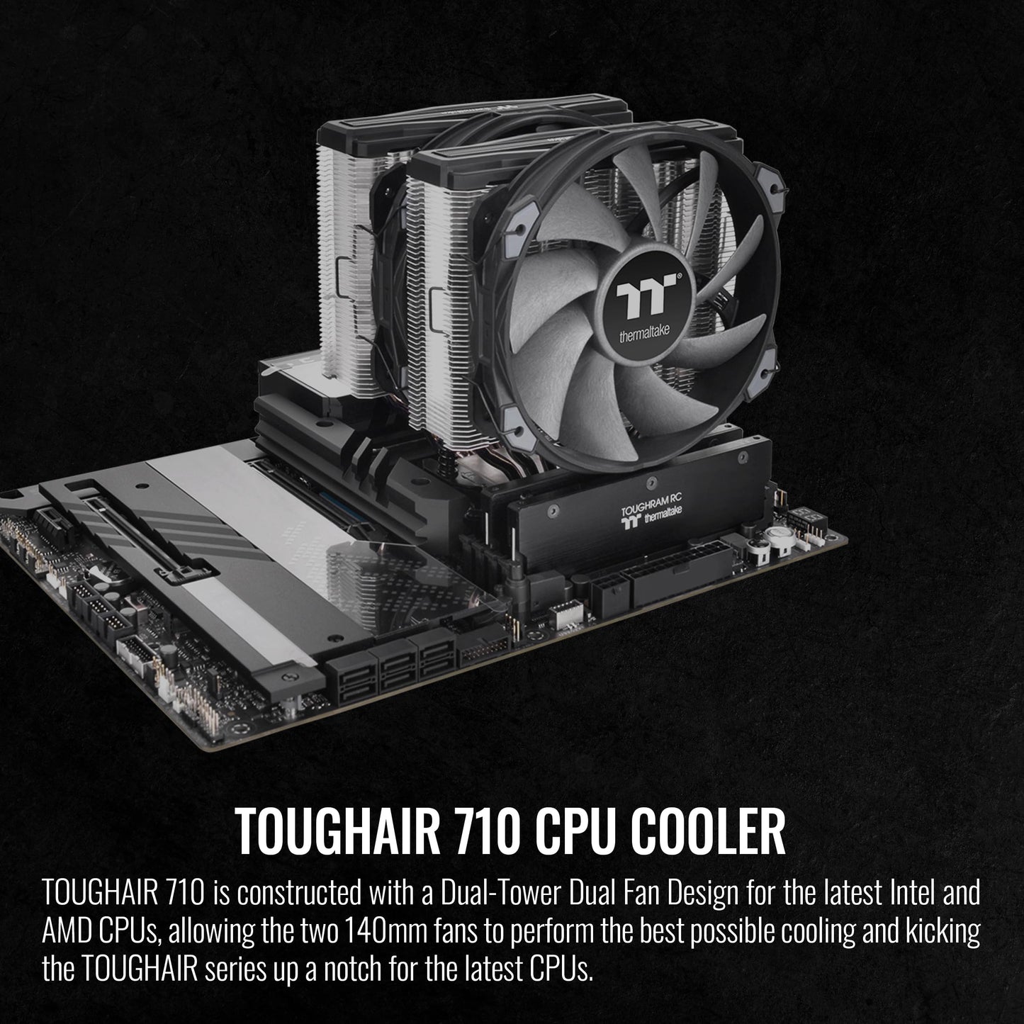 Thermaltake TOUGHAIR 710 250W TDP CPU Cooler, Intel LGA 1851/1700/1200, AMD AM5/AM4, Dual-Tower Dual Fan Design, Copper Base with 7 Heat Pipes
