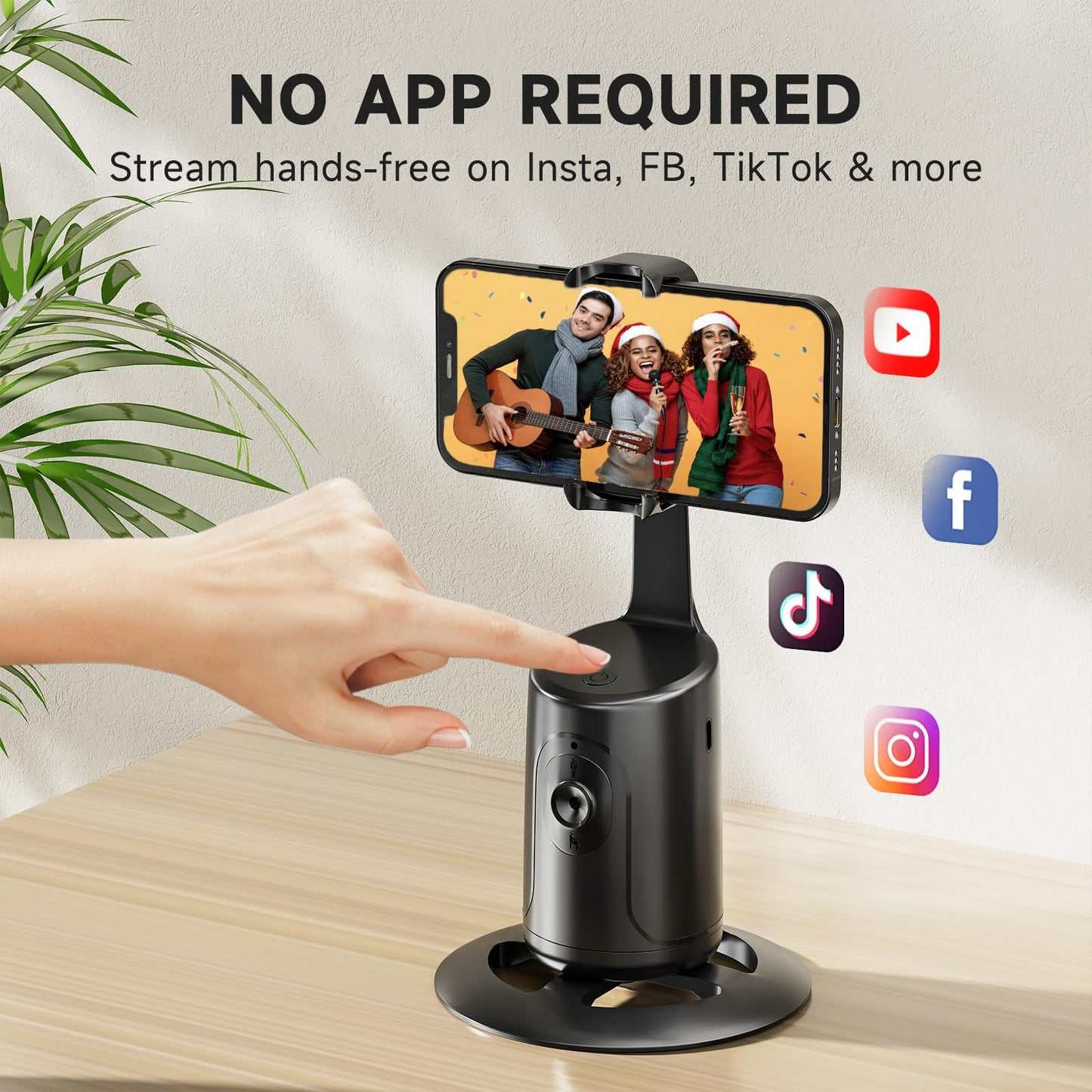 Auto Face Tracking Tripod - 360° Rotation Auto Tracking Phone Holder, No App, Phone Camera Mount with Remote and Gesture Control, Rechargeable Smart