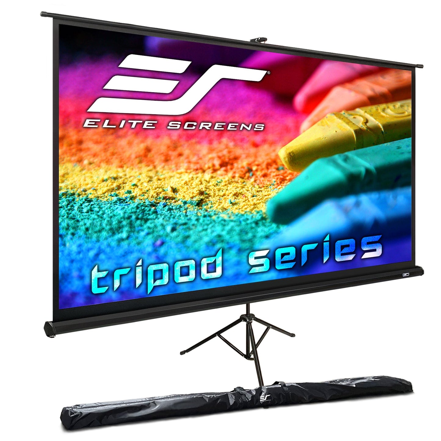 Elite Screens Tripod, 60-Inch 16:9 Portable Projector Screen with Stand- MaxWhite 2, 1.1 Gain, Adjustable Indoor Outdoor Pull Up Projection Screen