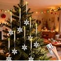 Htscudtg Christmas Tree Candles with Remote,10 Pcs LED Flameless Taper Candles with Clear Snowflake for Christmas Tree Decor, Battery Operated Tree