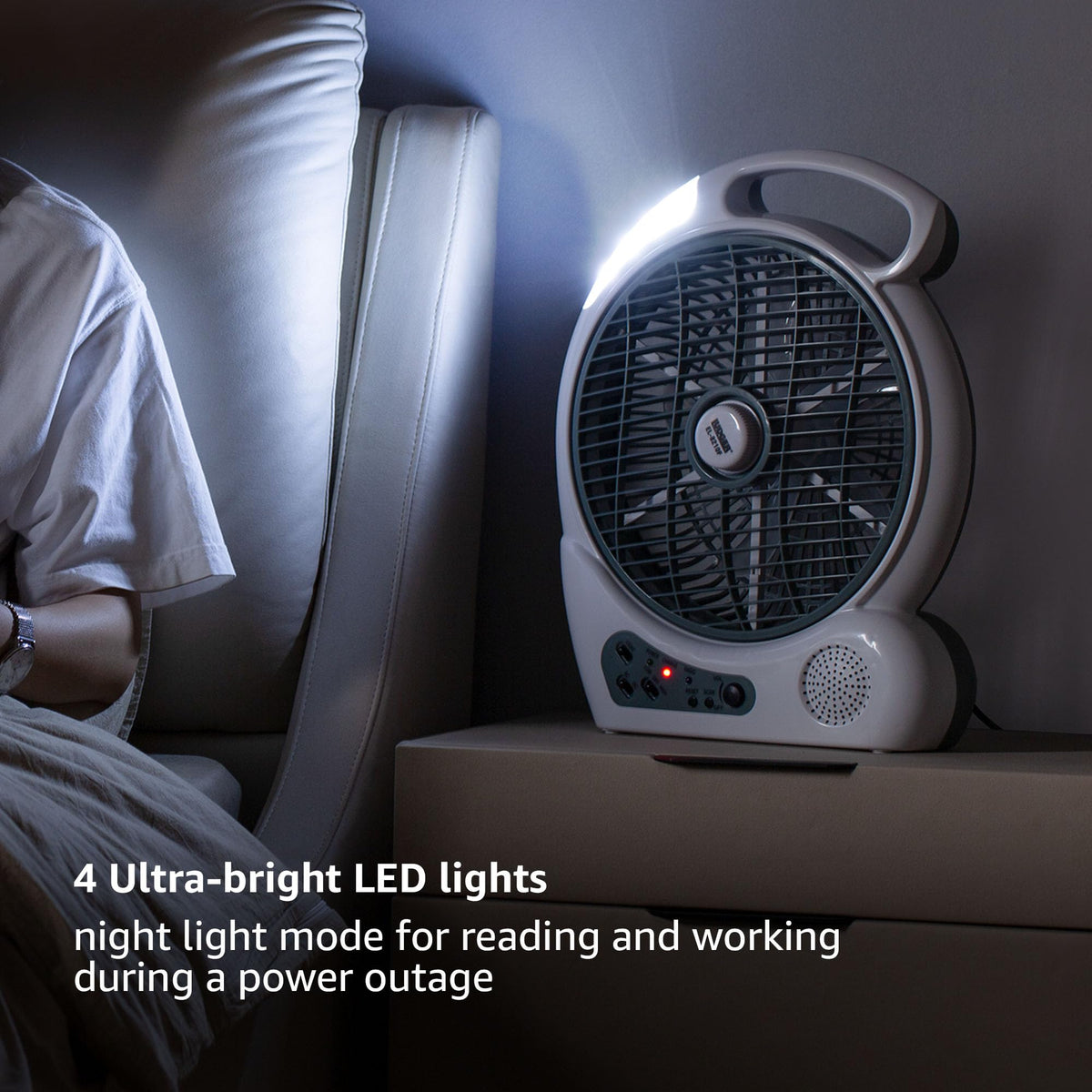 LUDGER 10" Rechargeable Fan with LED and FM Radio (EL-8210F), Portable, Long Battery life, 2 Speeds, USB Charge, AM/FM Radio, Rotatable Grill