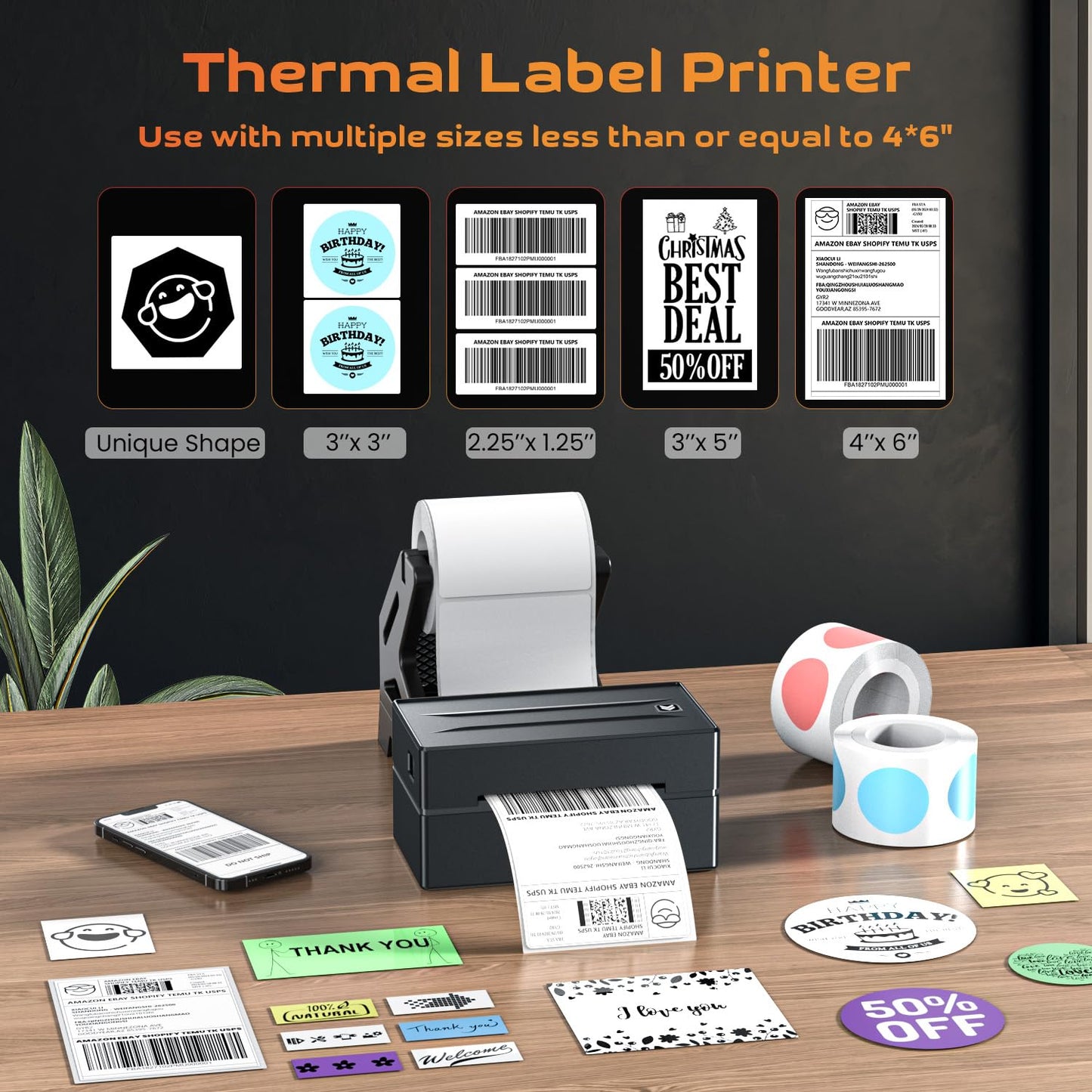 Aixiqee Thermal Label Printer - 4x6 Label Printer for Small Business, Shipping Package, Amazon, Ebay, Shopify, Etsy, USPS