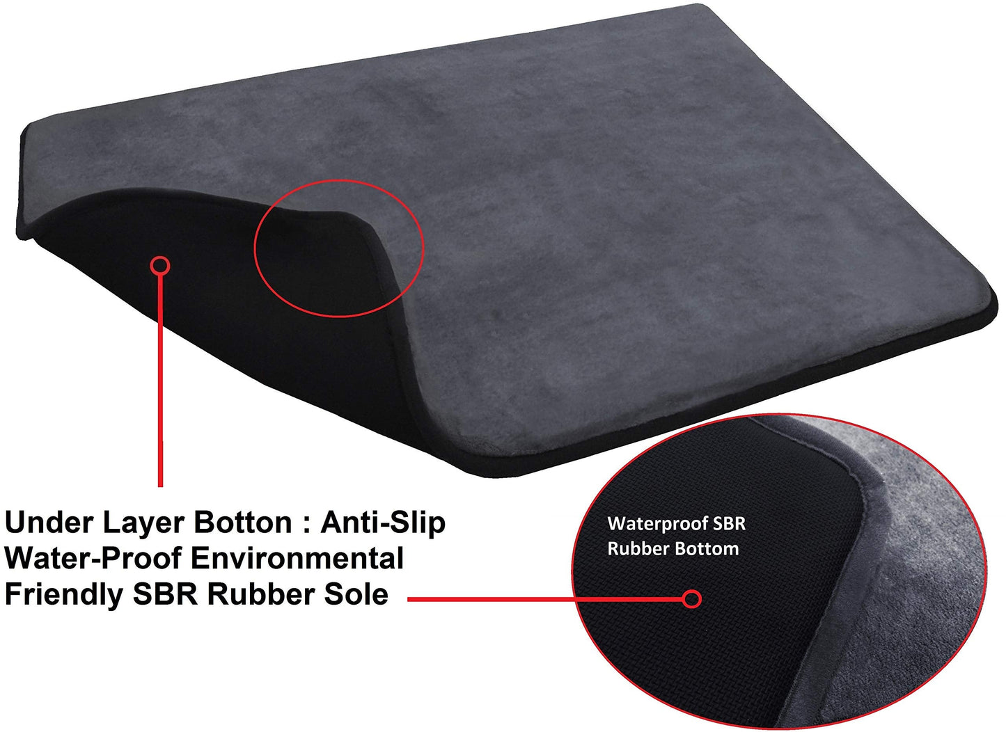 48''x30'' MicroPlush Fleece Gray Comfort Luxurious Memory Foam Waterproof Anti Slip Mat Pad Rug for Home, Kitchen, Bathroom, Bedroom, Pets, Activities