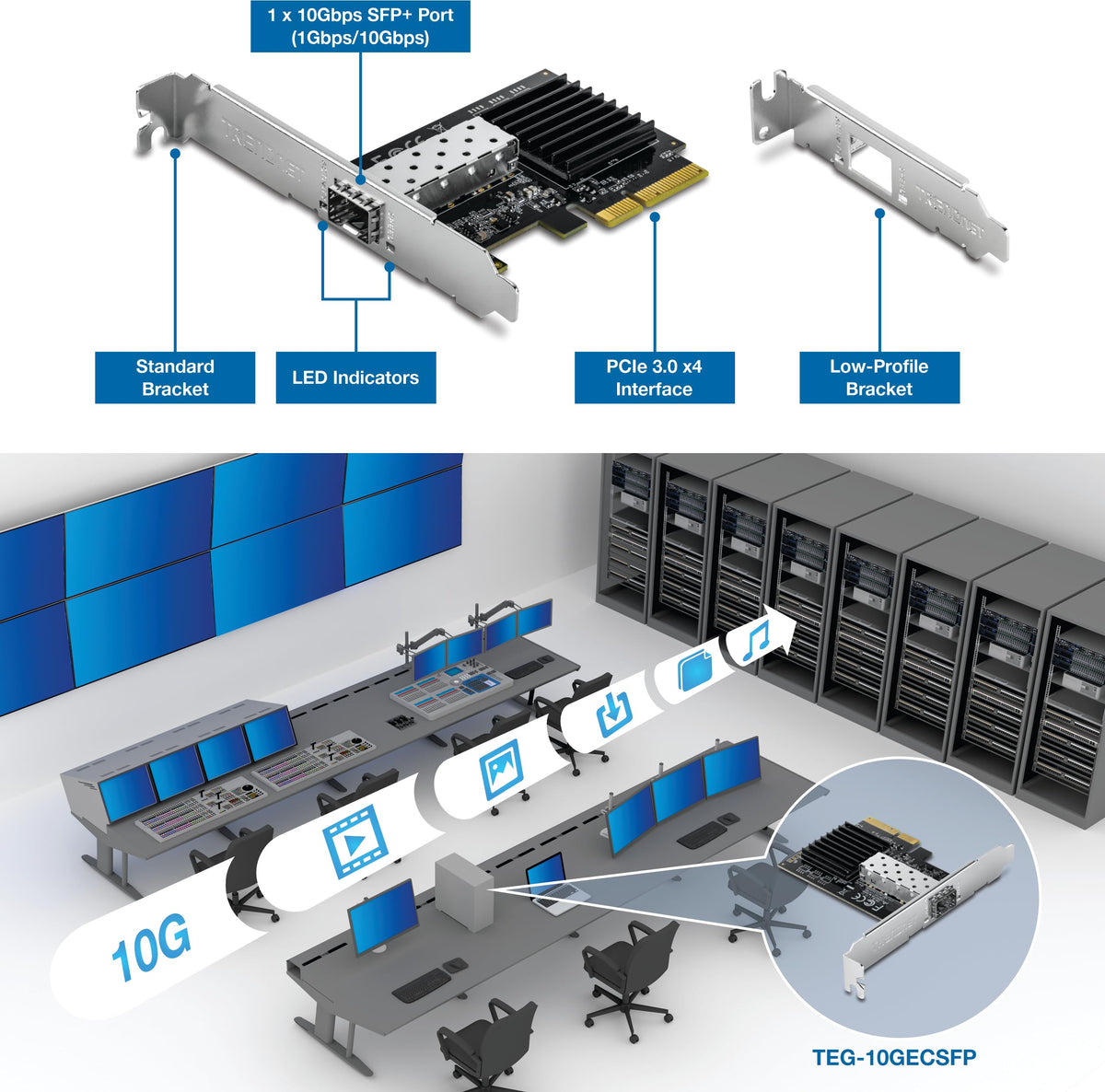 TRENDnet 10 Gigabit PCIe SFP+ Network Adapter, TEG-10GECSFP