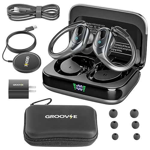 Groove 4-in-1 Wireless Earbuds w/Charging Case - 80 Hours Playtime Wireless Headphones Bluetooth 5.3 IPX7 Waterproof Noise Cancelling Earphones w/LED