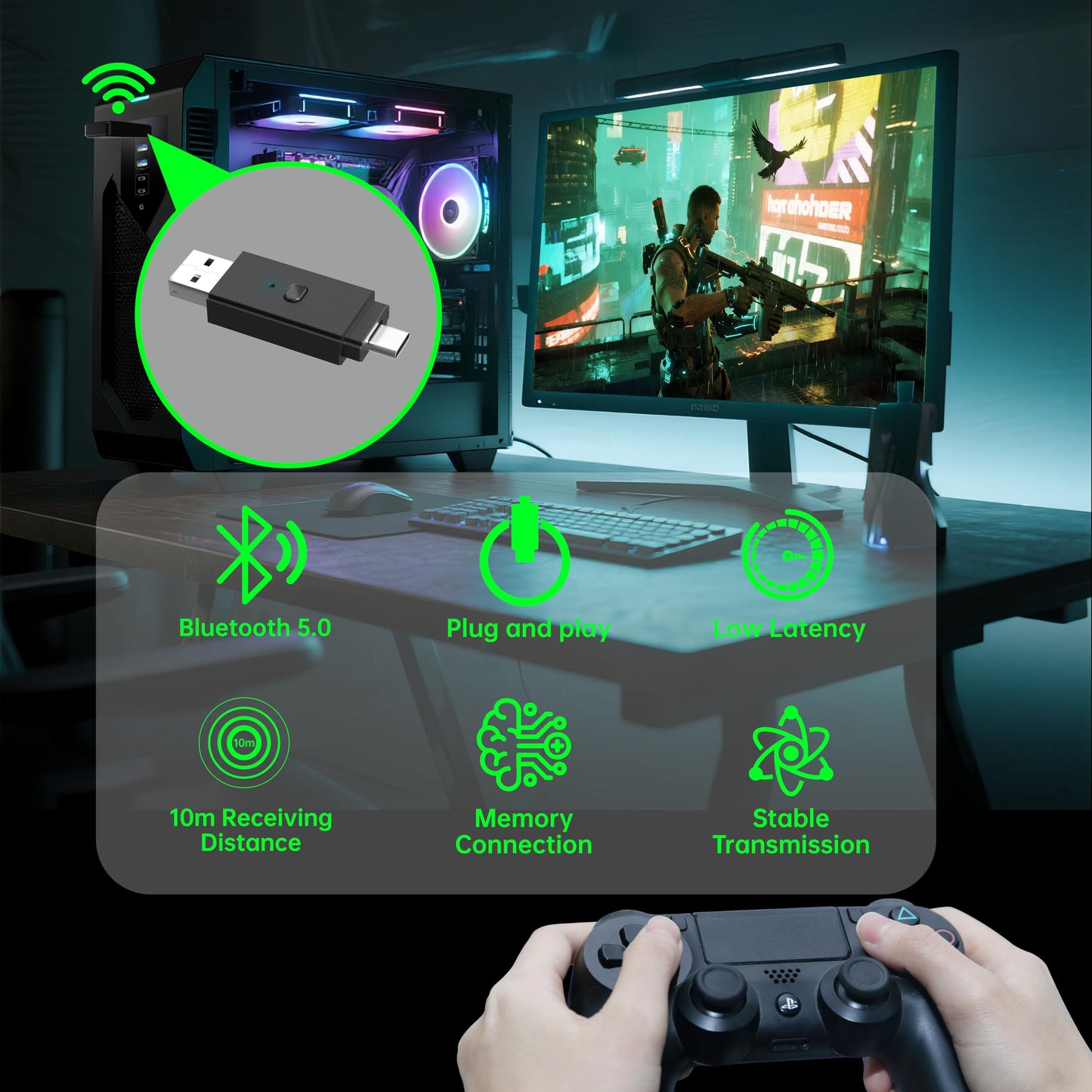 TJPD Pro Wireless Adapter for Xbox One X|S/Xbox Series X|S/Elite Series 2/PS5/PS4/Switch Controller - Play on PS4/Switch?Incompatible with Switch