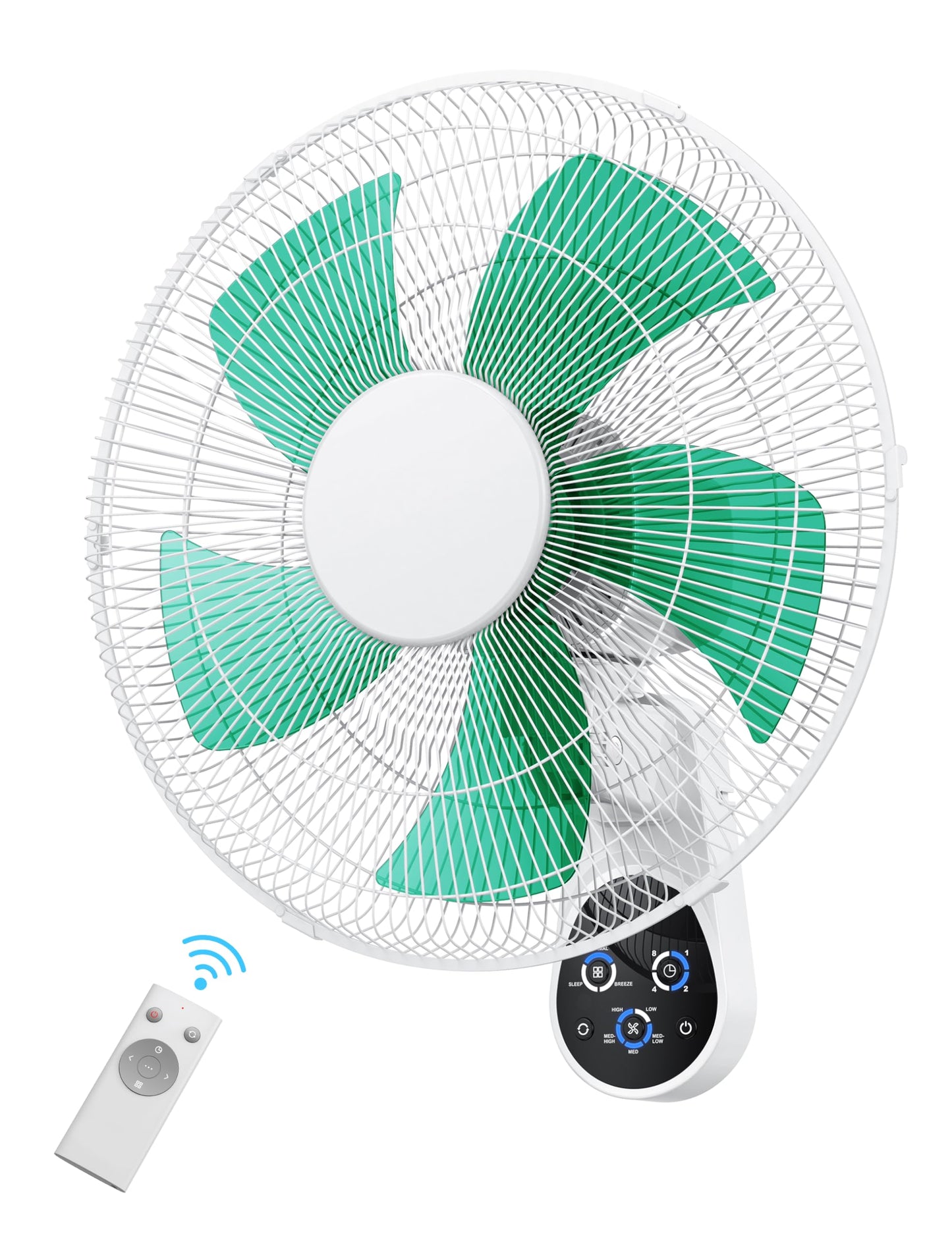 Mirdred Wall Mount Fan, 16 Inch 5 Blades 5 Speeds Wall Fan with Remote Control, 90 Degree 8 Hour Timer Oscillating Fan for Bedroom Home Kitchen