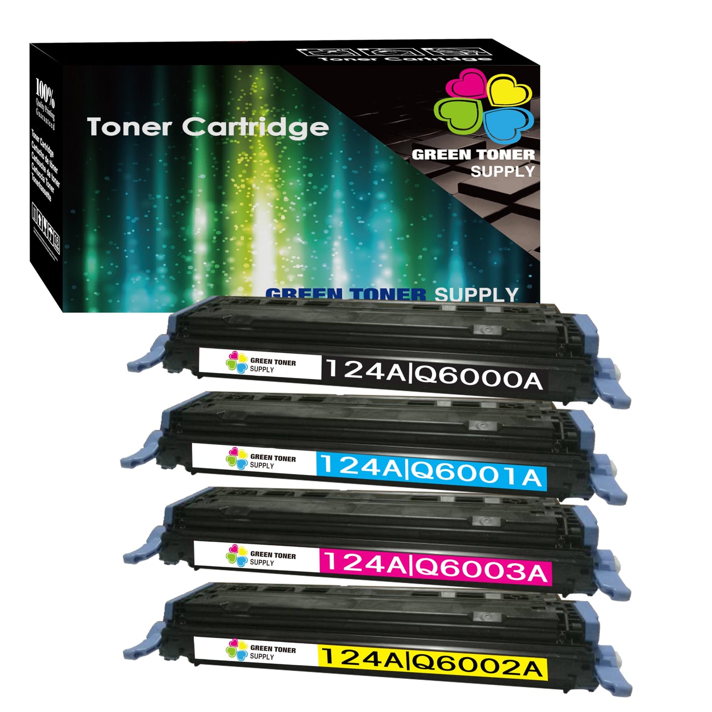 Green Toner Supply (Pack of 4) Compatible Replacement for HP 124A Q6000A Q6001A Q6002A Q6003A Toner Cartridge Work for HP Color Laser-Jet 1600 2600n