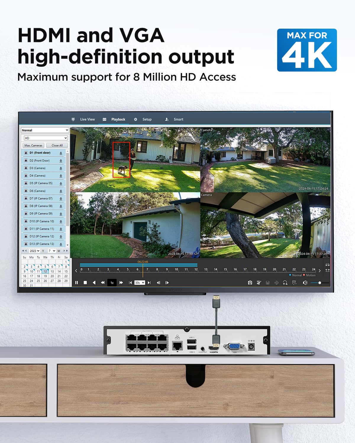 4COVR 4K 8 Channel H.265 PoE Network Video Recorder, HD NVR Work with 4MP/5MP/6MP/8MP IP Cameras, One SATA Ports Up to 8TB (No HDD Included), Remote