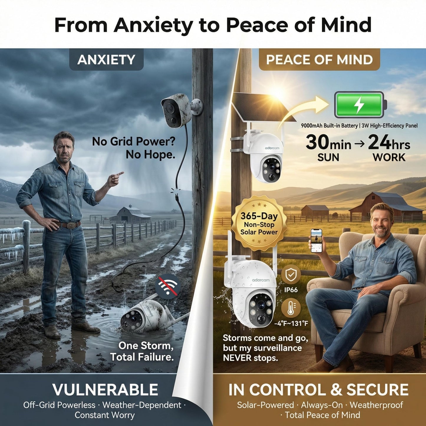 adorcam Wireless Surveillance Camera for Outdoor: US-Wide 4G Coverage No WiFi Needed Non-Stop Solar Power - 5-Min Setup All Weather Guardian for Rural