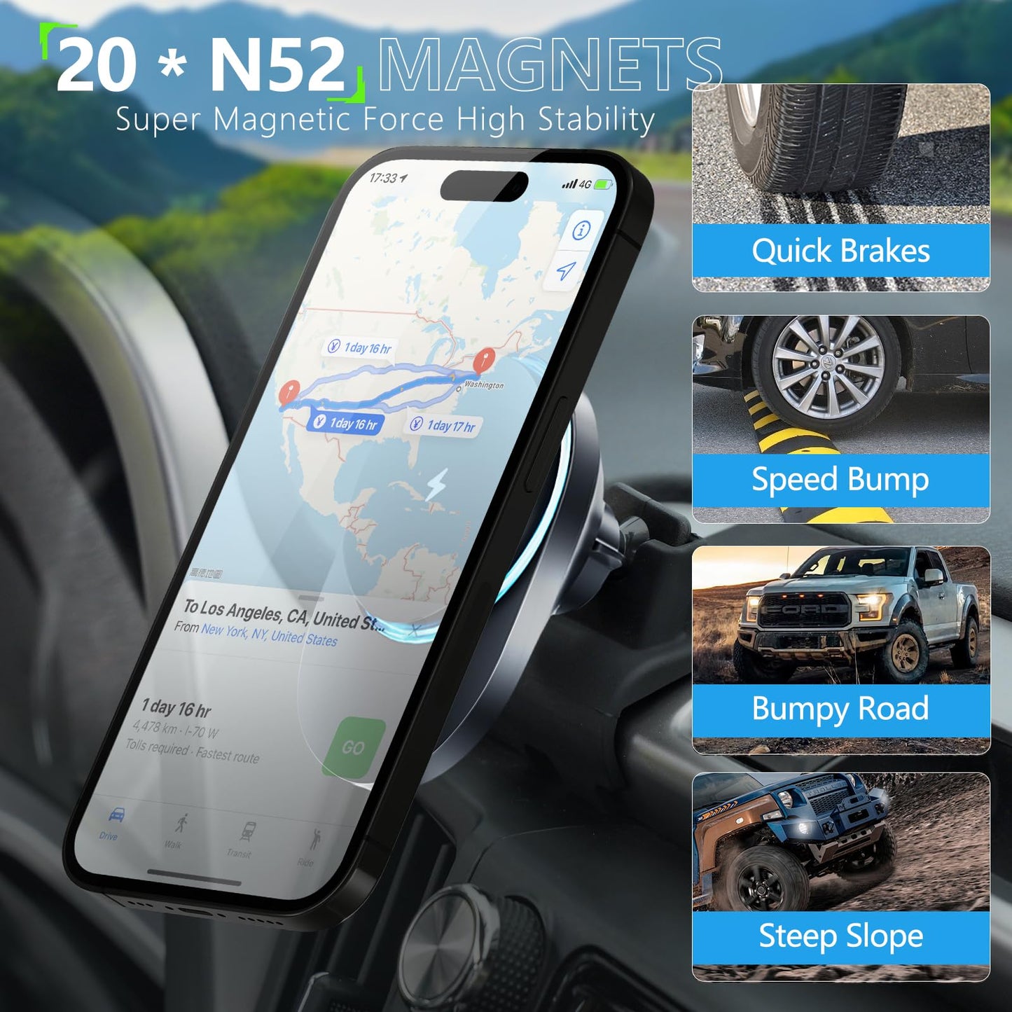 CLEC for Toyota RAV4 2013-2018 Magnetic Wireless Charger Car Phone Holder Mount Custom Fit for Toyota RAV4 2013-2018 15W Fast Charging Car Phone
