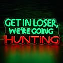 Funny Hunting Neon Sign - LED Light for Man Cave Garage, Country Outdoor Decor, Deer Hunter Wall Art Gift for Guys, Dimmable USB Powered(16.9 *