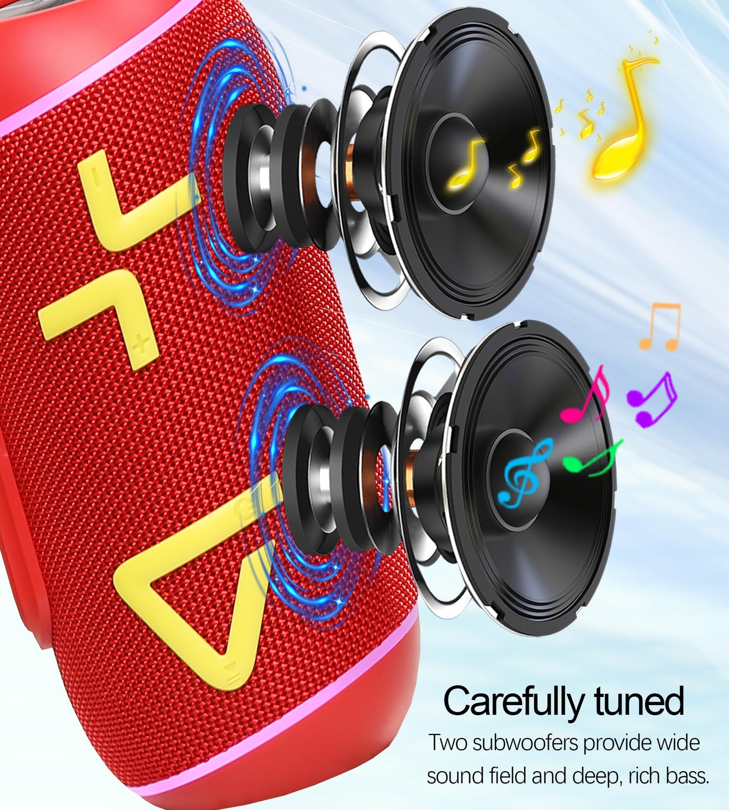 IPX6 Waterproof, Portable Bluetooth Speaker with Stereo Sound, Wireless Speakers with RGB lights, 24H Playtime, TWS Pairing, BT5.3/TF-Card, for Home