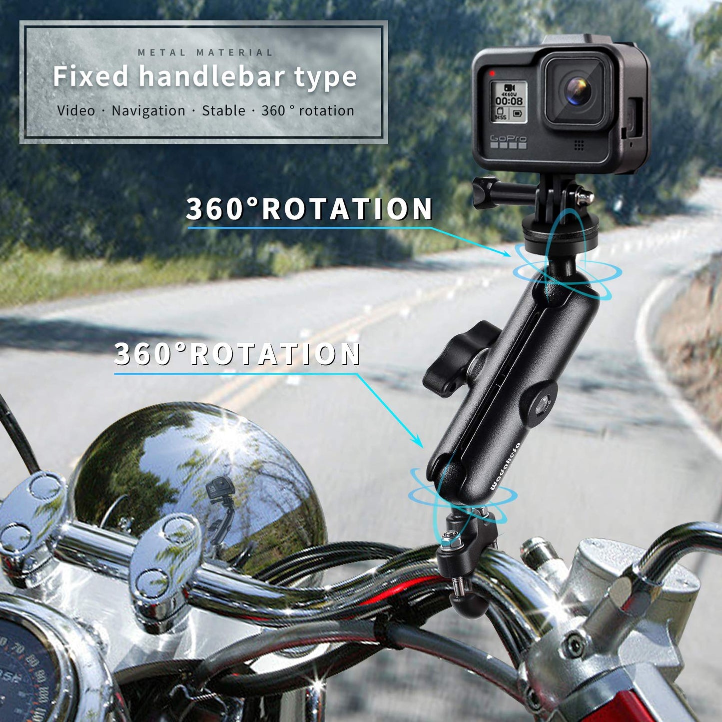 WADAHEFA Motorcycle, Bike 360° Rotating Adjustable Sports Camera Mount, Compatible with DJI Action 2 & Gopro 7/8/9/10 & Insta 360d and Other Sports