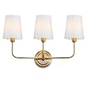 SAFAVIEH Lighting - Sawyer 3-Light 22-Inch Wall Sconce - Brass - Fabric Shade - Contemporary Design - Ideal for Vanity, Hallway, Bedroom, Bathroom