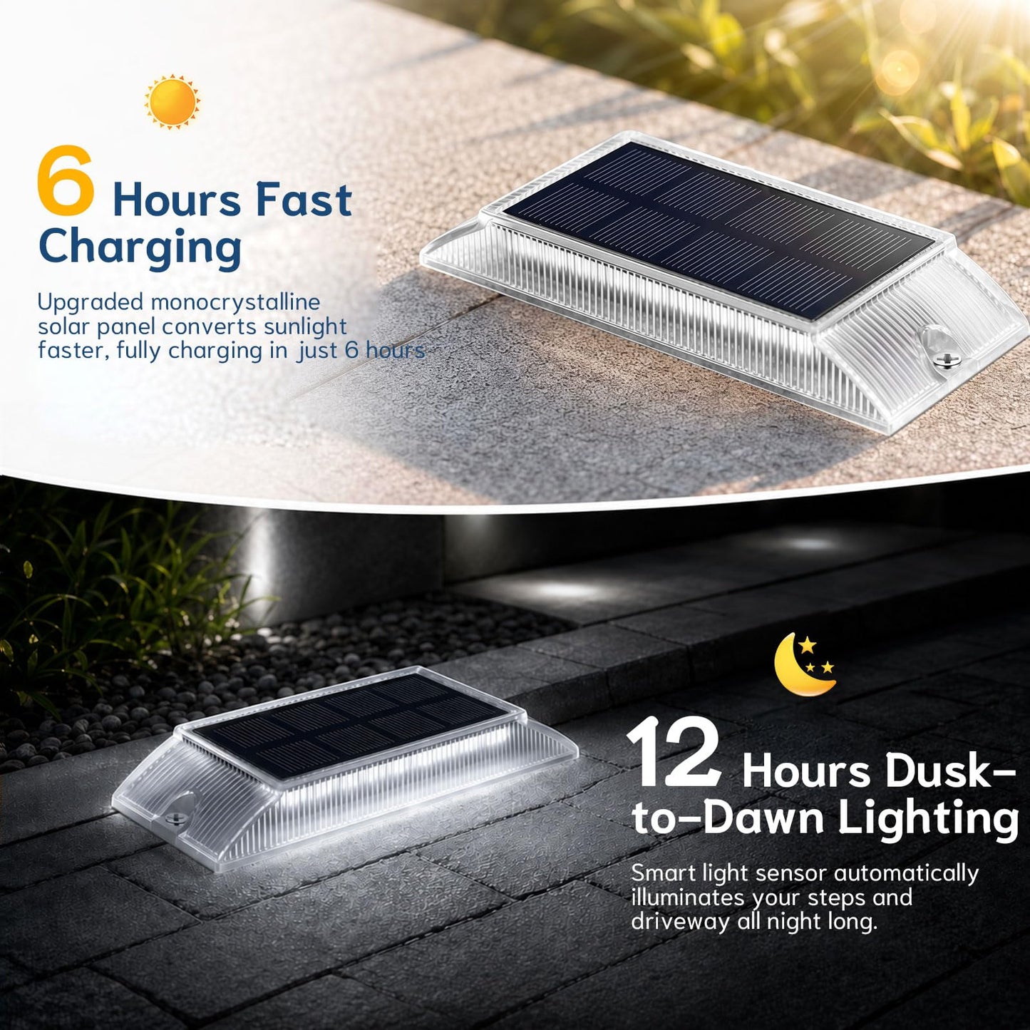 Alinana Solar Step Lights Outdoor Waterproof 6 Pack, 2 Colors in 1 LED Stair Lights, Screw Mount Deck Step Lights for Stairs, Patio, Garden, Walkway