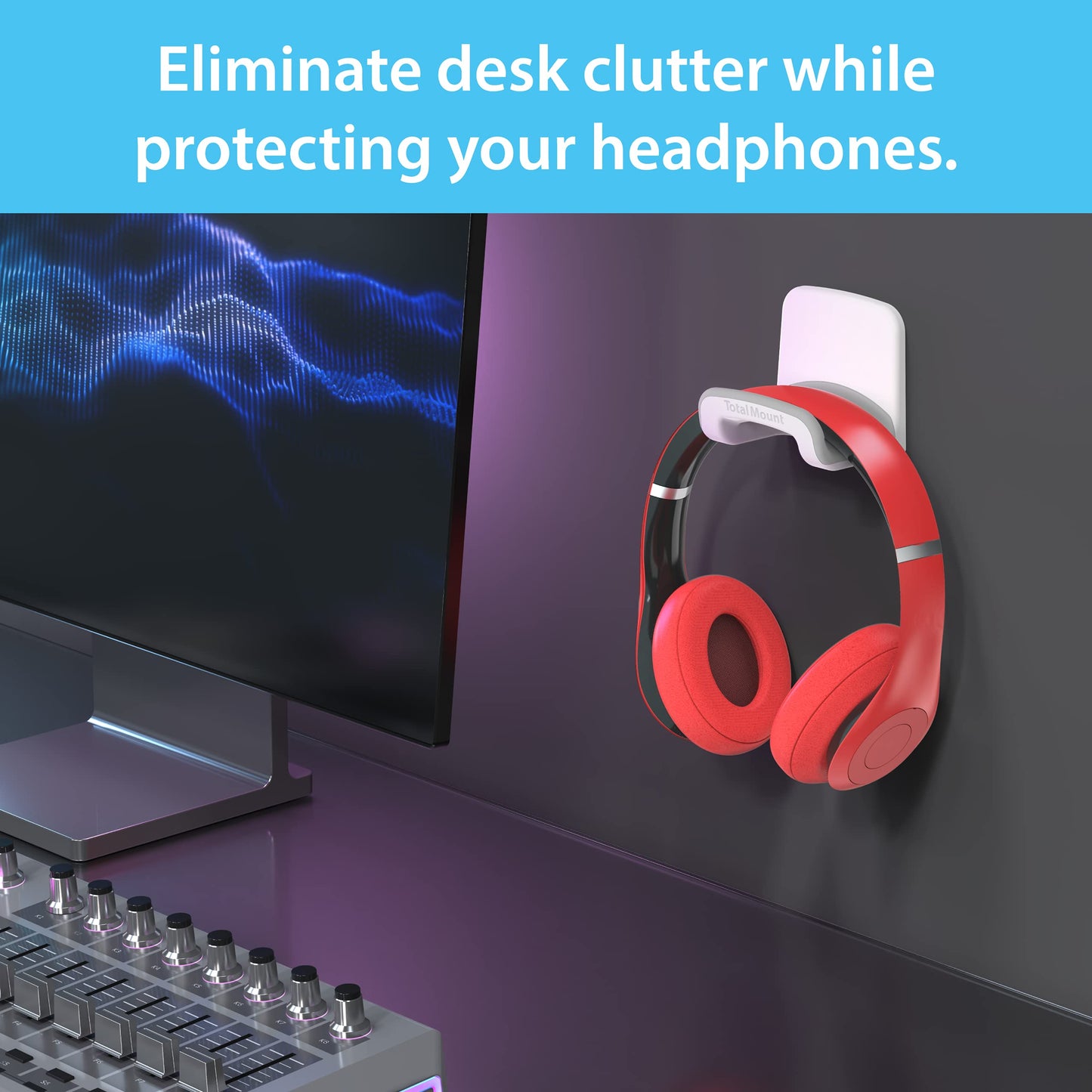TotalMount Headphone Holder - Hanger Won’t Damage Your Wall with Screws or Permanent Adhesive (Studio-Grade White - One Pack)