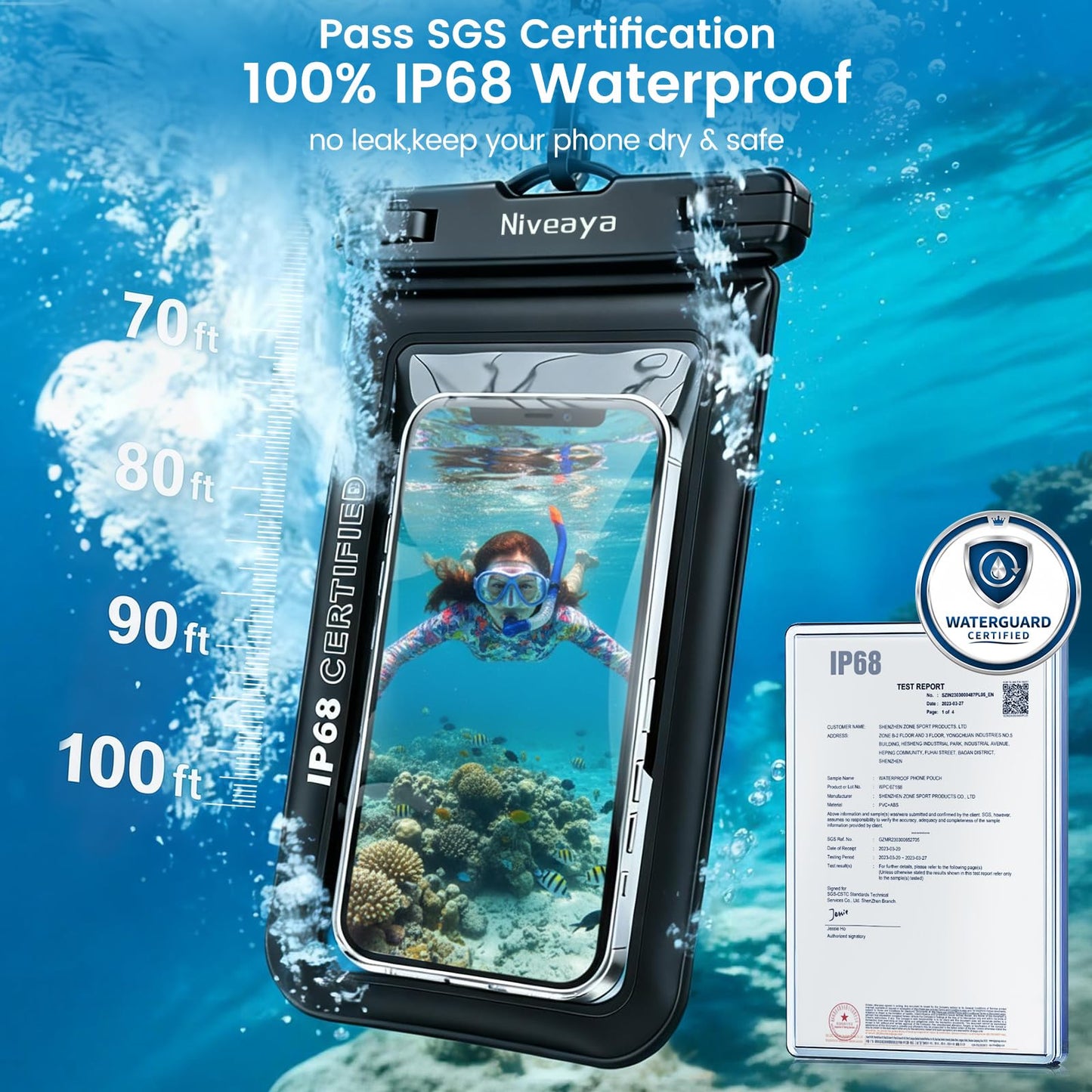 Niveaya Waterproof Phone Pouch, Waterproof Phone Case Compatible for iPhone 15 14 13 12 Pro Max Up to 7", IPX8 Cellphone Kayak Accessories, Travel