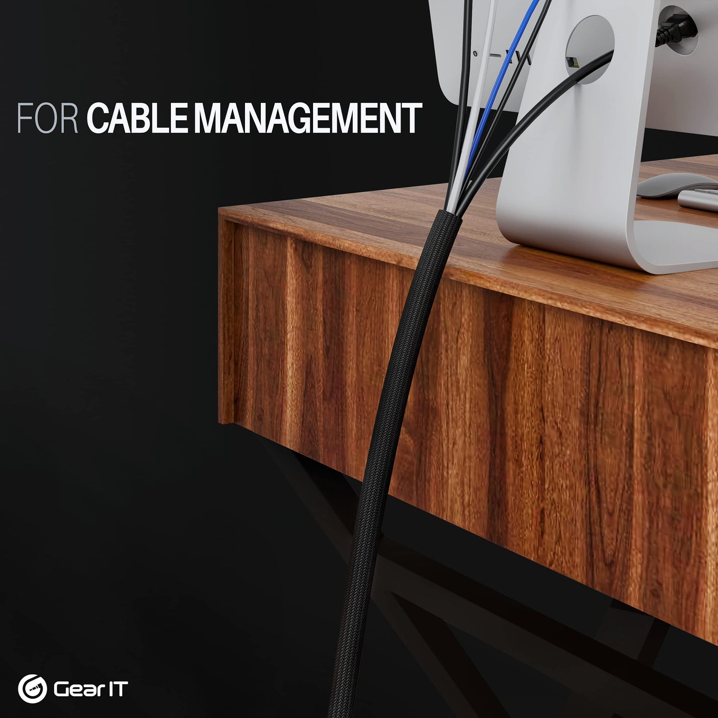GEARit 100ft Black 1/4 Inch PET Expandable Cable Management Sleeve Wire Loom Cord Cover for USB, Power, Audio Video Cables