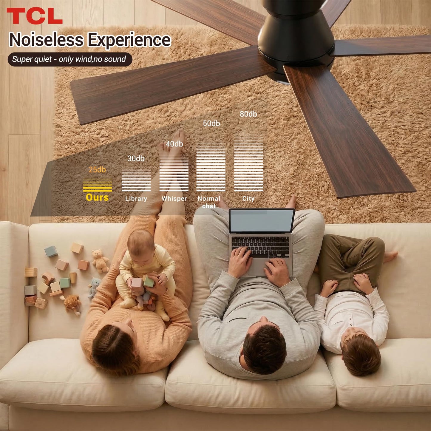 TCL 42" Black Low Profile Ceiling Fan with Light & Remote Control
