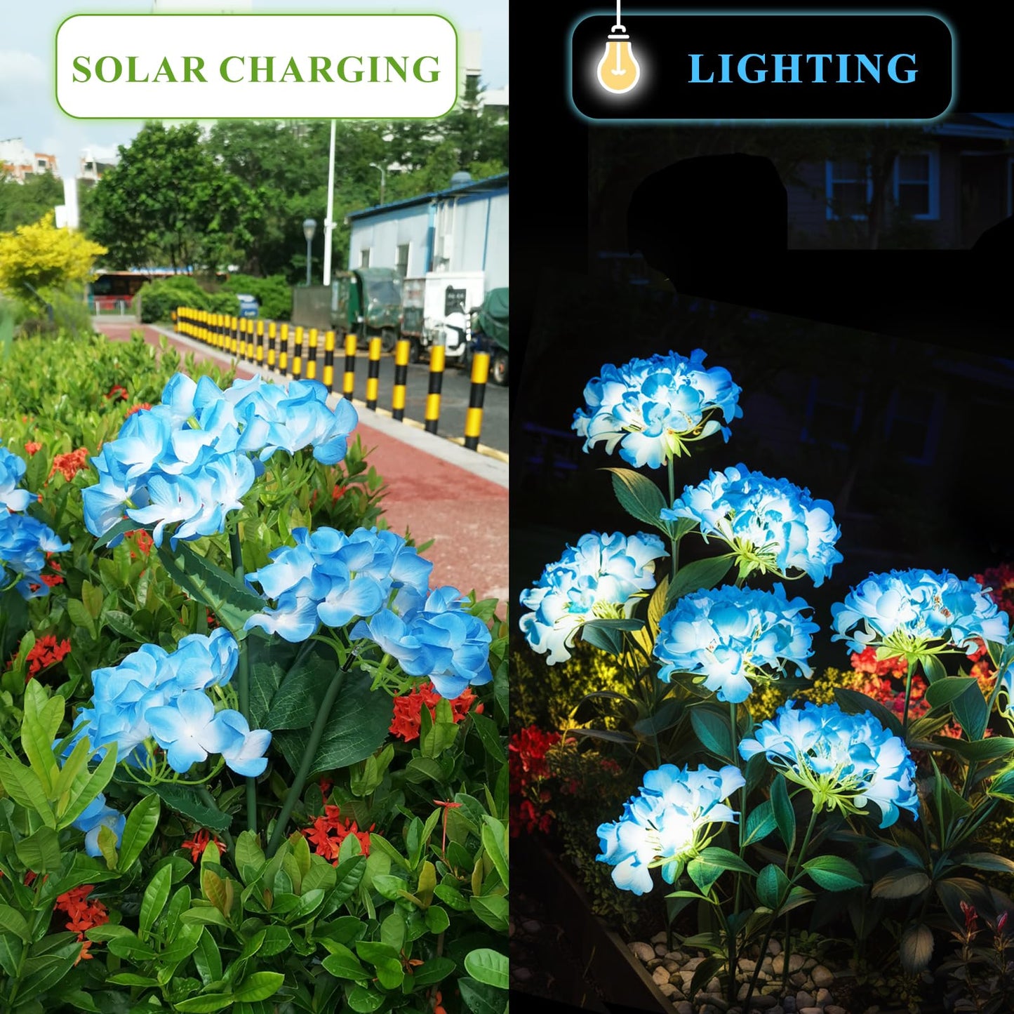 YAODEMA Garden Lights Solar Flower Light, LED Solar Powered Outdoor Light Decor for Path Yard Walkway Patio Balcony Lawn, Hydrangea Artificial Flower