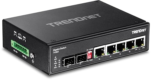 TRENDnet 7-Port Industrial Gigabit DIN-Rail Switch, TI-G62, 5 x Gigabit Ports, 2 x Gigabit SFP Ports, IP50 Weather Rated, 14Gbps, NDAA TAA Compliant