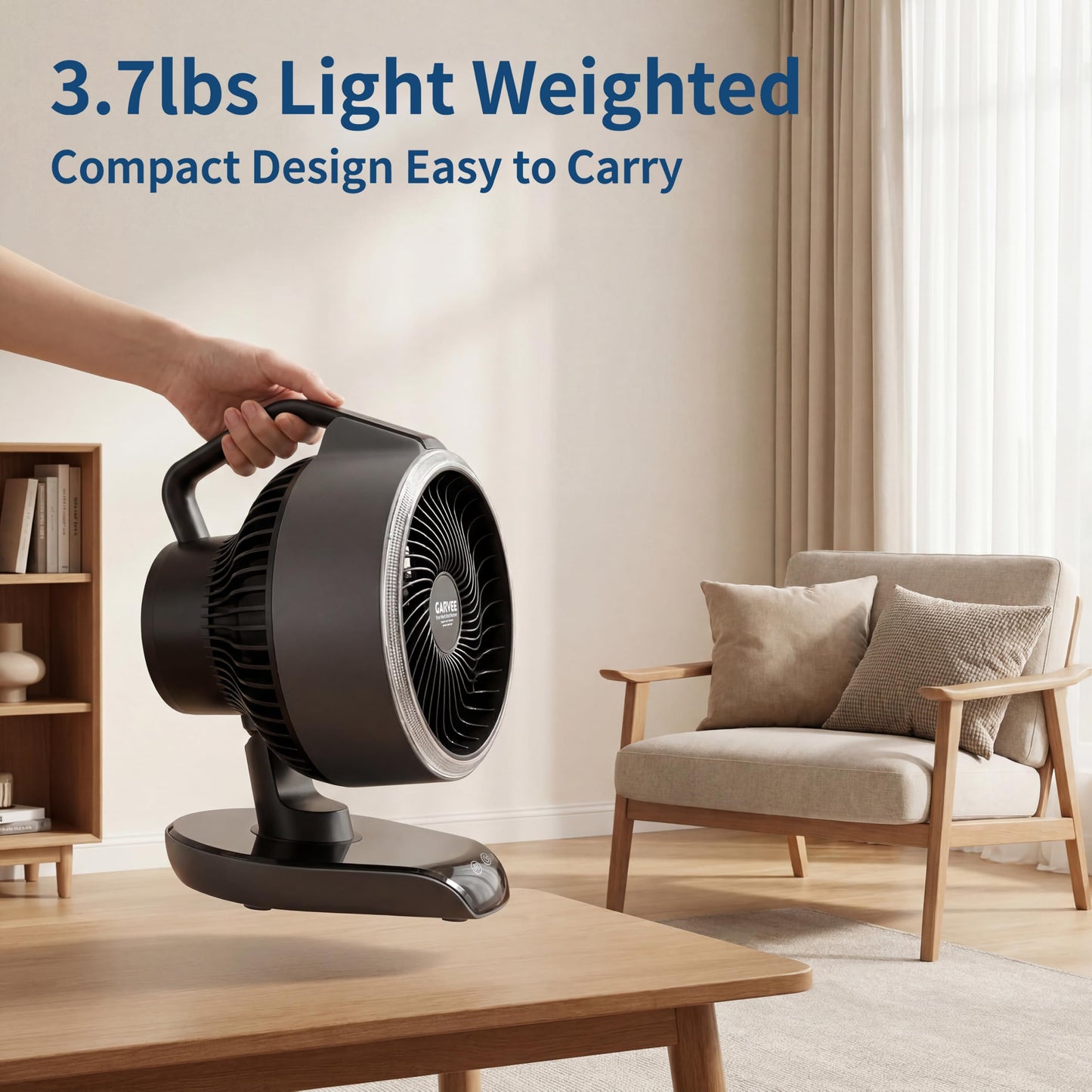 Garvee Portable Camping Fan, 20000mAh Rechargeable Battery Powered Fan, 20 ft Remote & Timer, 5 Speeds + Rotatable Head, LED Light for Office, Outdoor