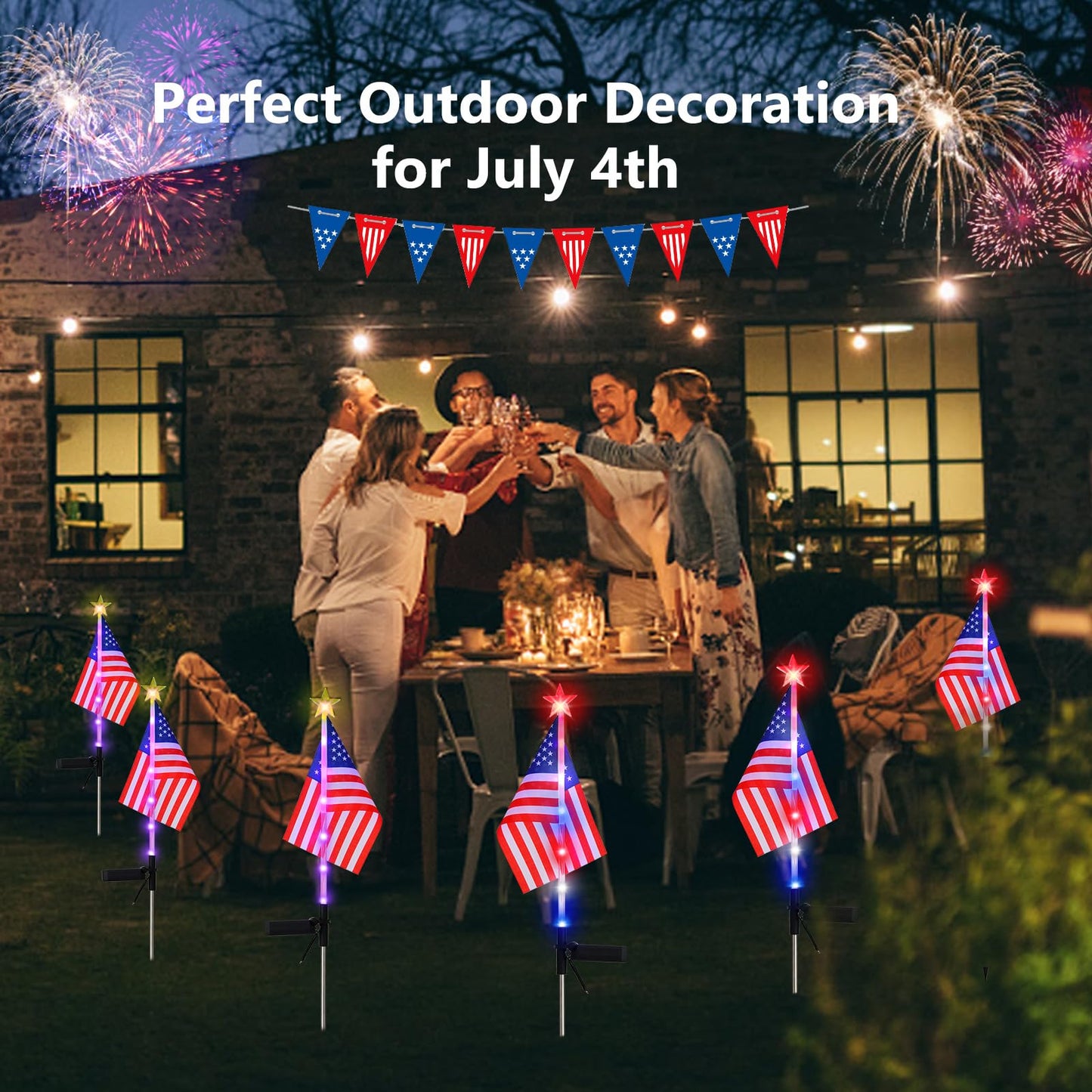Kaitesla 4PCS Christmas American Flag Solar Patriotic Lawn Lights, Garden Stake LED Landscape Pathway Lights for Independence Day Memorial Day