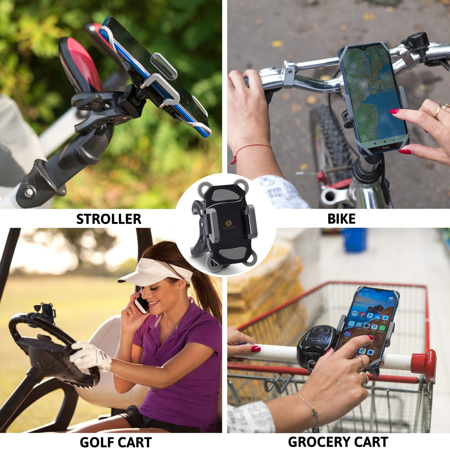 Baby Stroller Phone Holder, Shopping Cart, Golf Cart, Push Cart, Bike Phone Mount, for Motorcycle, Scooter, ATV, Boat, Spin Bike, Treadmill