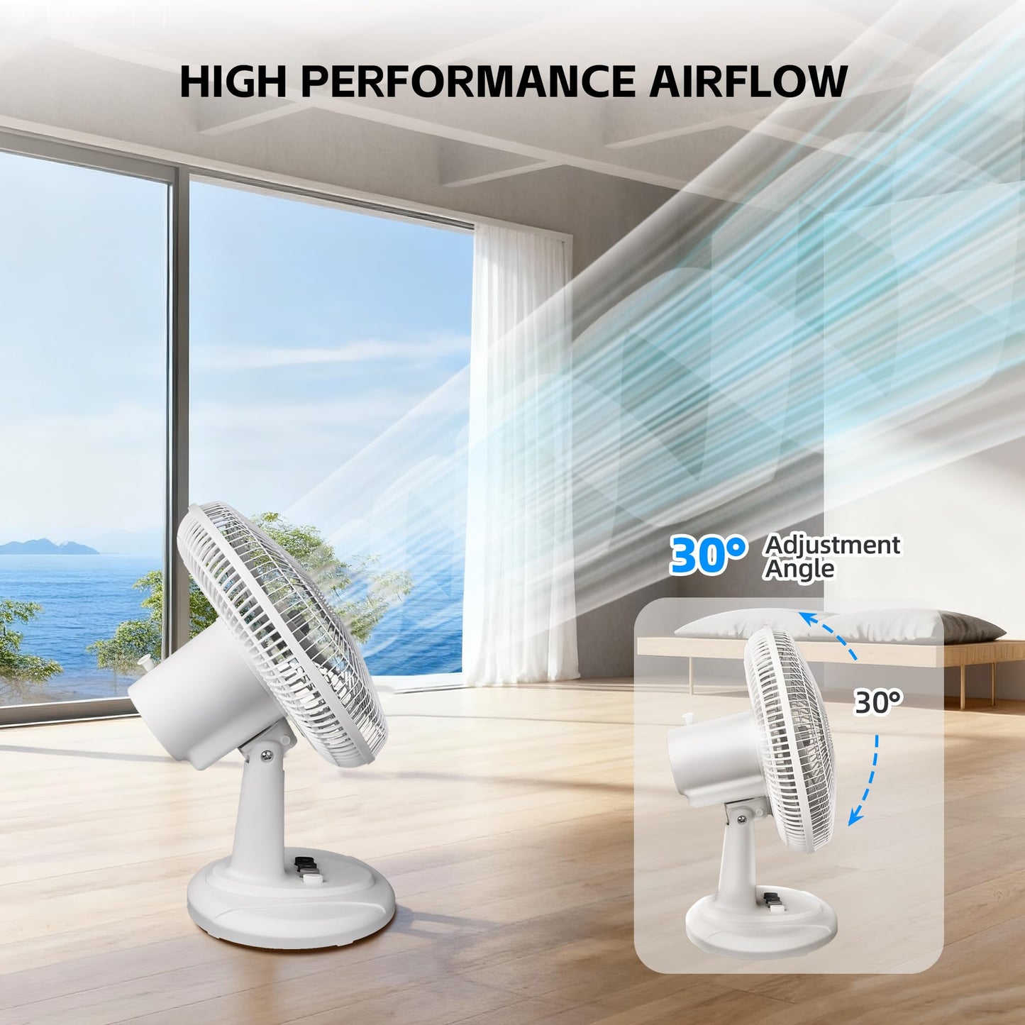 BEYOND BREEZE Oscillating Table Fan for Bedroom, 12-Inch & 3 Speeds, White