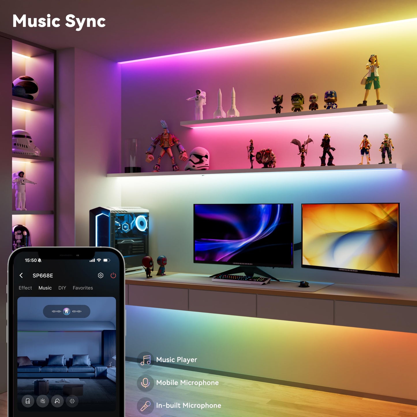 MIWISE LED Strip Lights,RGB Smart IC COB LED Strip Light Color Chasing,24ft Multicolor Flexible LED Tape Light,Music Sync with APP Control,Addressable