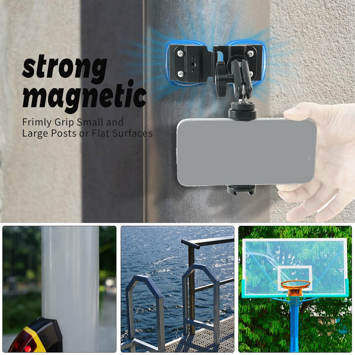 FIFIELD Magnetic Fence Mount Compatible with Mevo Start Pocket3 GoPro Insta360 DJI, Dual Ball Head Mount, Compatible with iPhone Mevo, Live Streaming