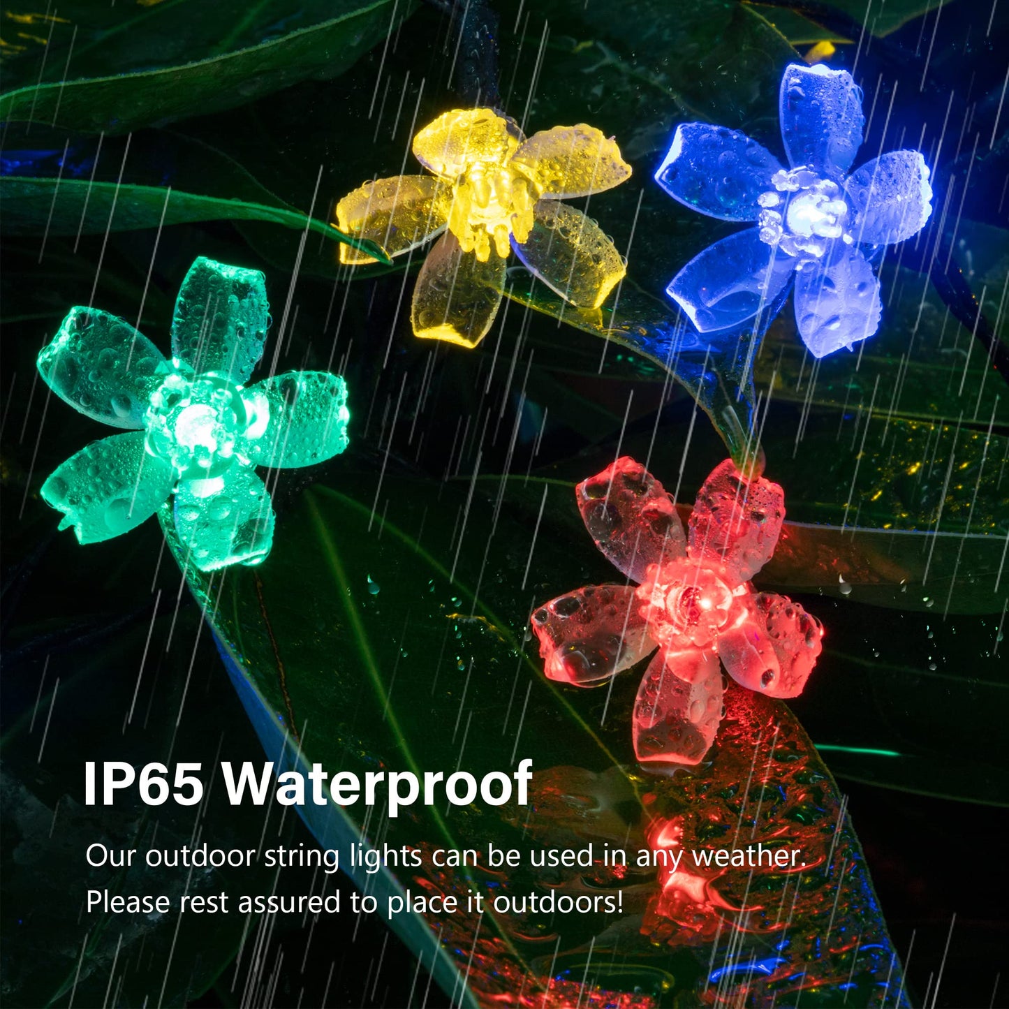 oopswow Solar Flower String Lights, 2PACK 50 LED Cherry Blossom Lights Outdoor Waterproof, Solar Fairy Lights Garden Decorations for Fence, Patio