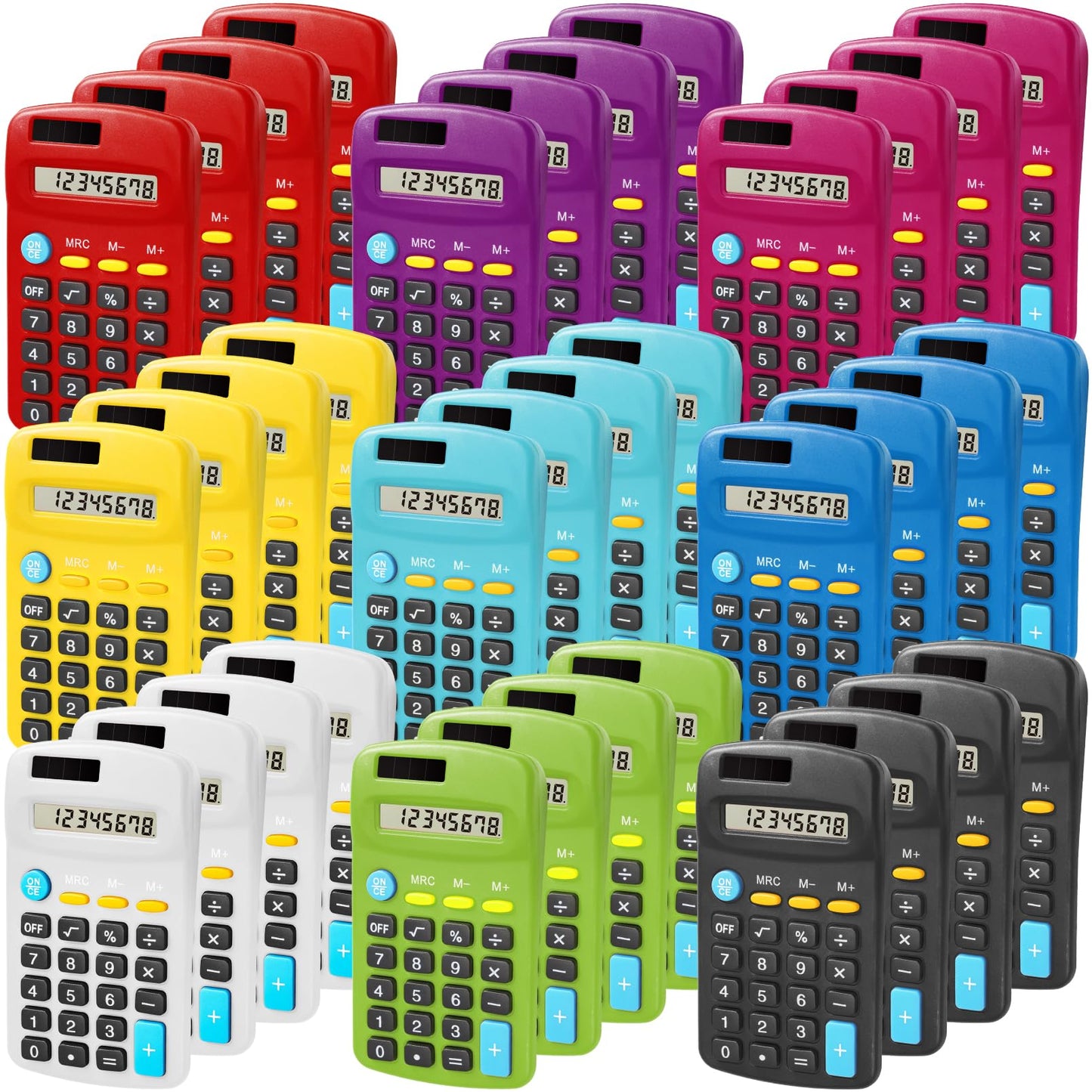 Enjamyo 36 Pcs Pocket Calculator, Mini Colorful Basic Solar Battery Calculator, Solar Battery Dual Power, Basic Calculators, 8 Digit Display