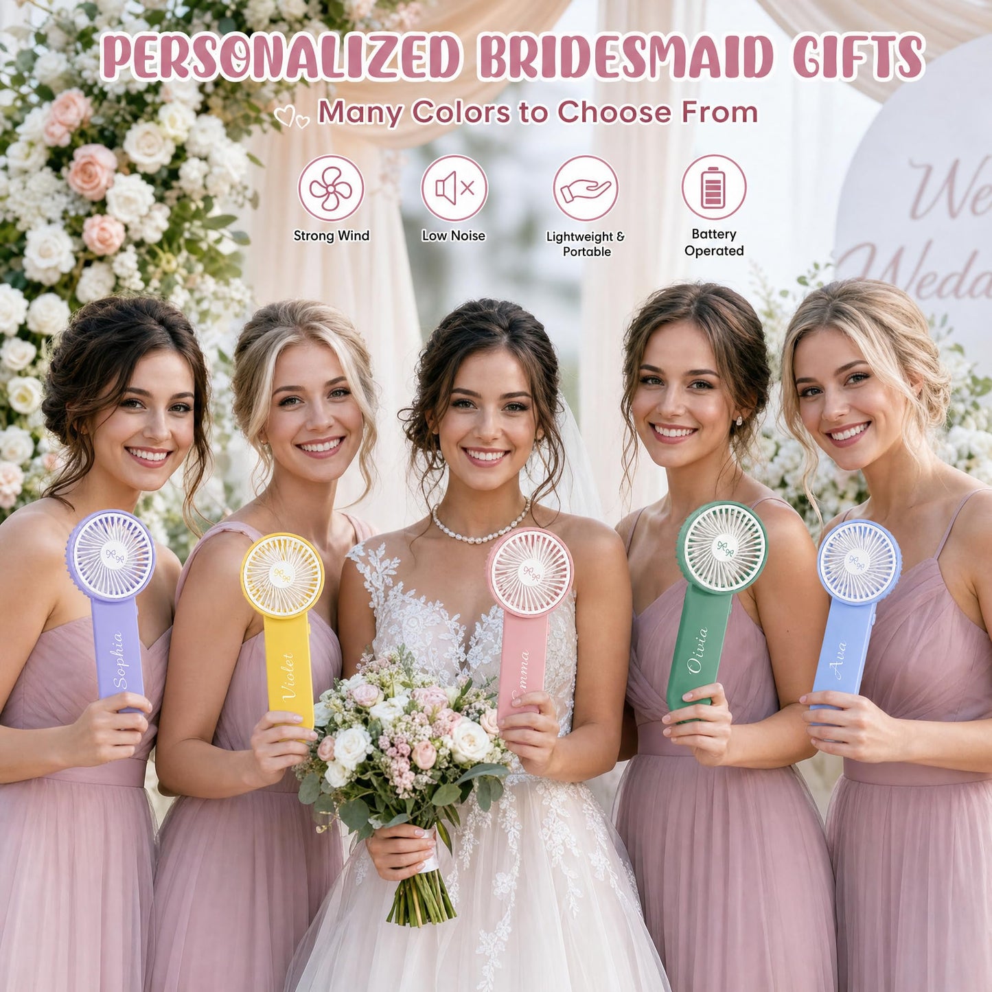 VKPOYNRO Custom Name Handheld Fan, Battery Travel Fan (No Built-In Battery), Hand/Hang Use. Ideal Wedding Bridesmaid & Women Party Gifts, Outdoor