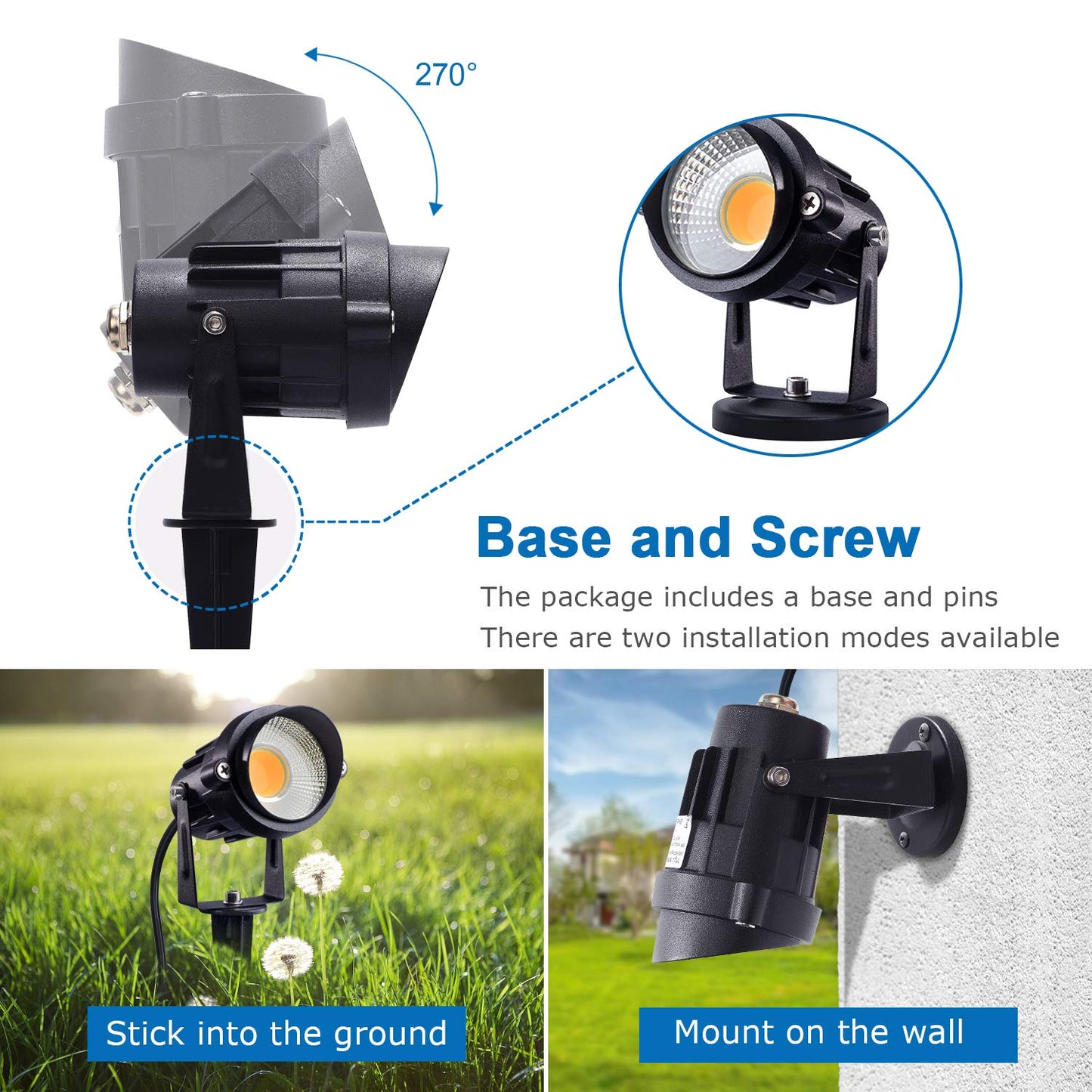 SUNVIE LED Outdoor Spotlight 12W Landscape Lighting 120V AC Waterproof Landscape Lights Spot Lights for Yard with Spiked Stake Warm White Flag Light