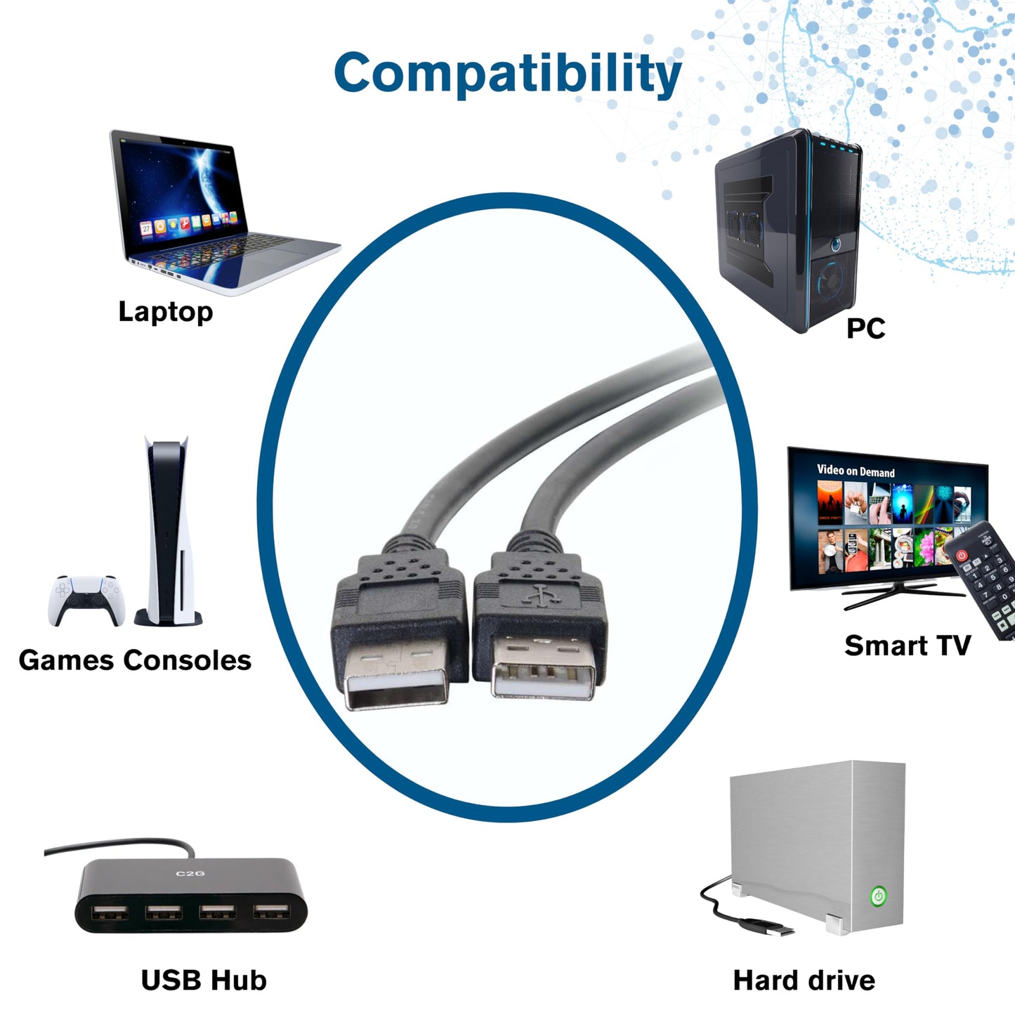 1m USB A Male/A Male Cable - Black