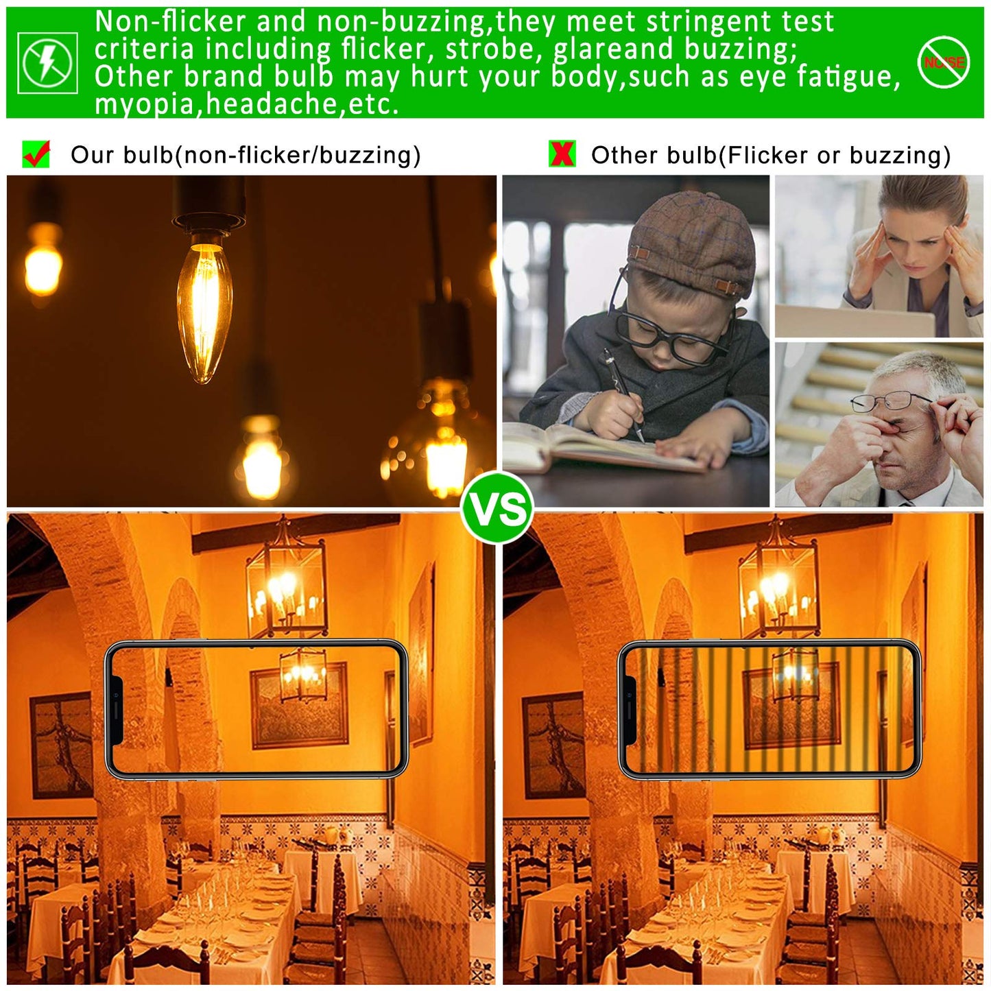 LiteHistory CA10 E12 Candelabra Bulb 40 watt,Amber Light Bulbs,2200K,6Pack