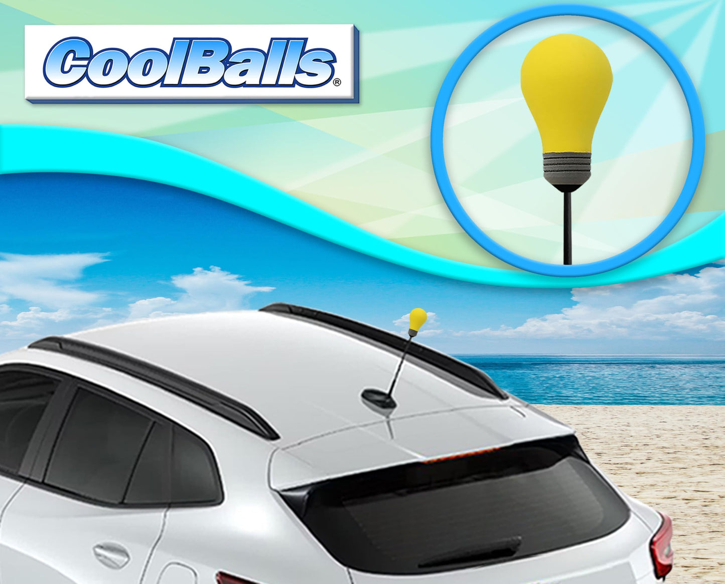 Genuine Coolballs Limited Edition Yellow Bright Idea Light Bulb EVA Foam Antenna Topper Auto Accessory - Fits Thin Style Antenna