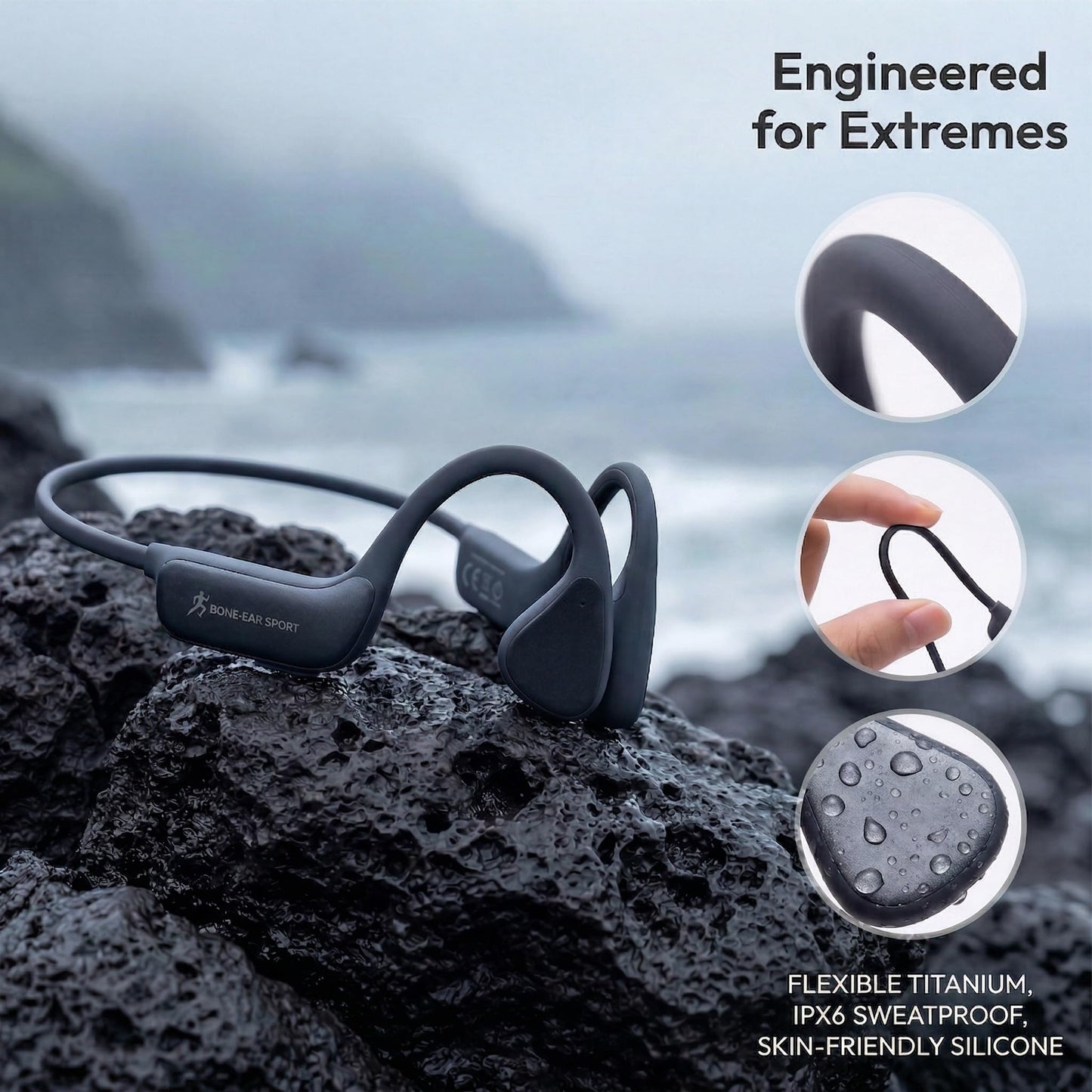 QZYCY Bone Conduction Headphones, Bluetooth 5.4 Open-Ear Wireless Sports Earphones with Mic, 12H Playtime, IPX6 Sweatproof Premium Headset