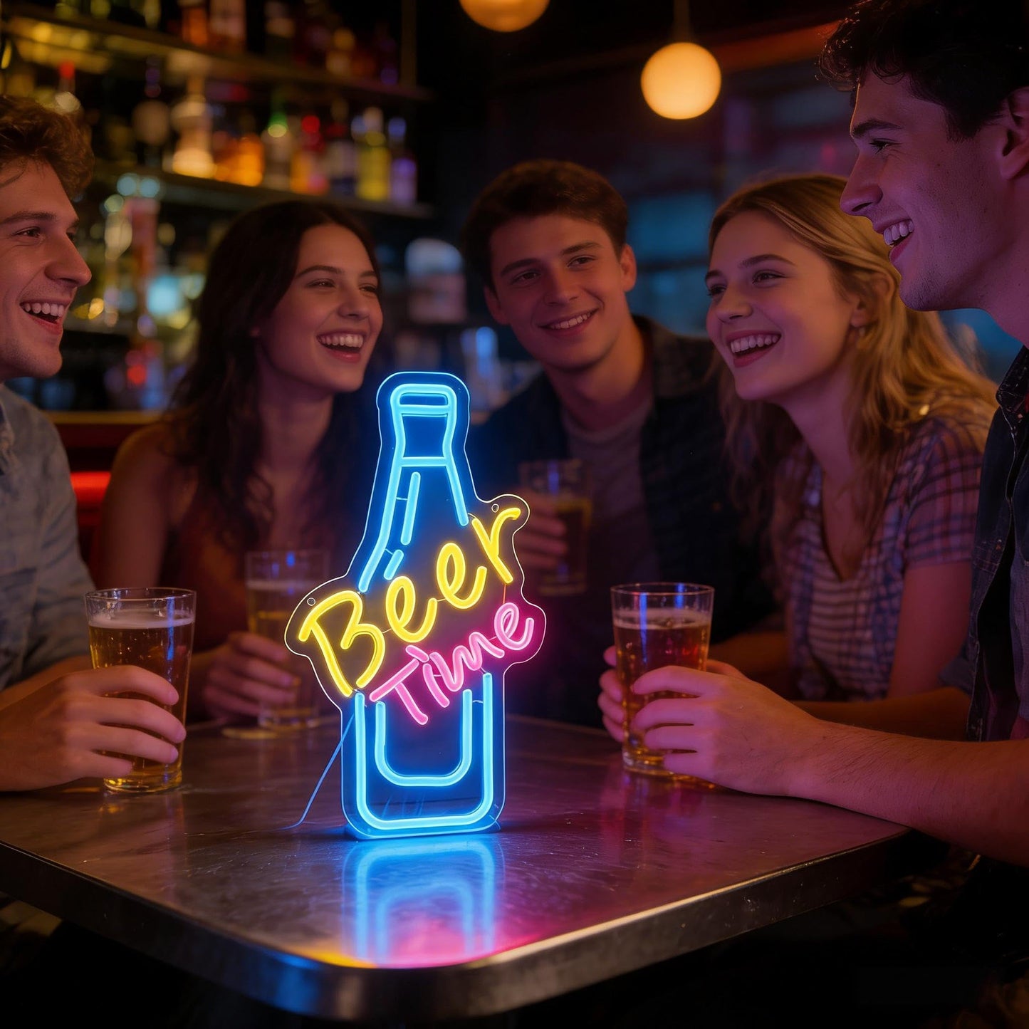 Neonawall Beer Time Neon Sign - LED Bar Decor 9.1x15 Inches Dimmable USB Wall Art - Pub, Man Cave, Game Room Lighting for Home & Commercial Use