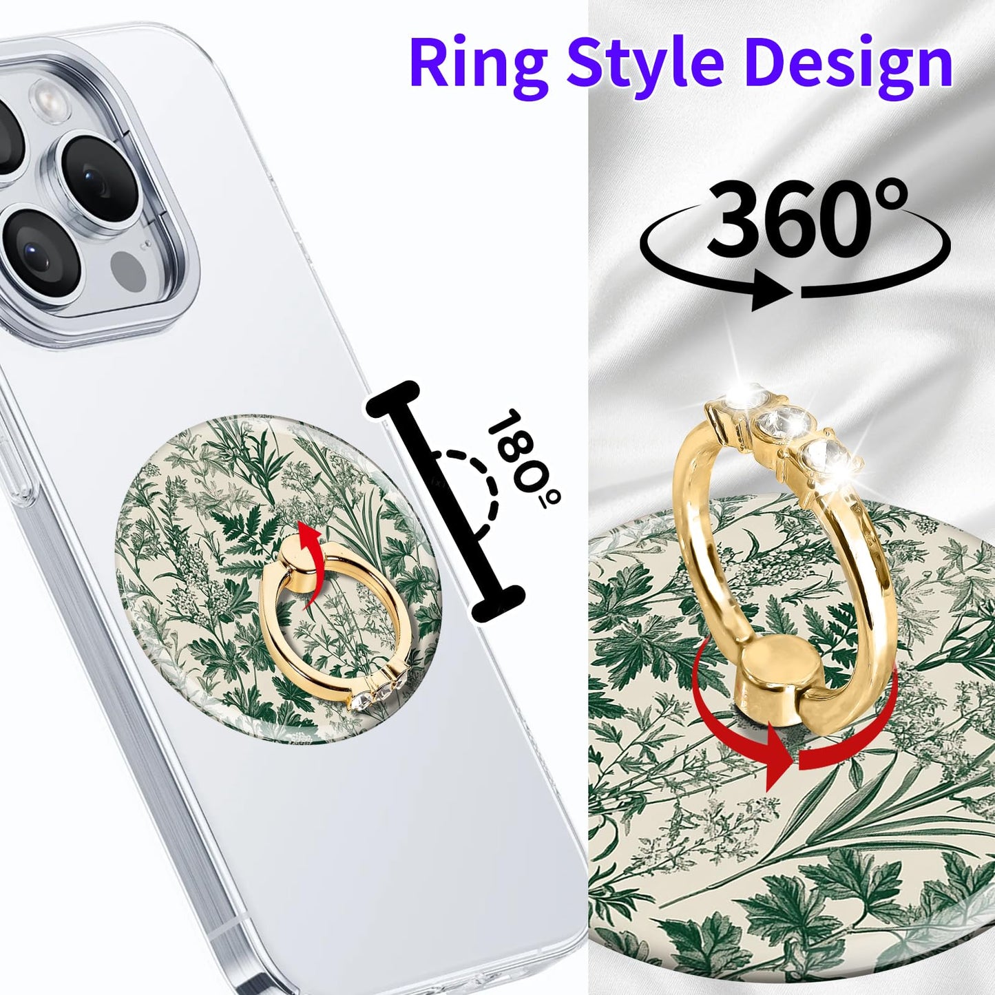 DANHRO Magnetic Phone Ring Holder Compatible with MagSafe, Cute Phone Grip Stand with 360° Rotation Gold Glitter Finger Ring Kickstand Accessories