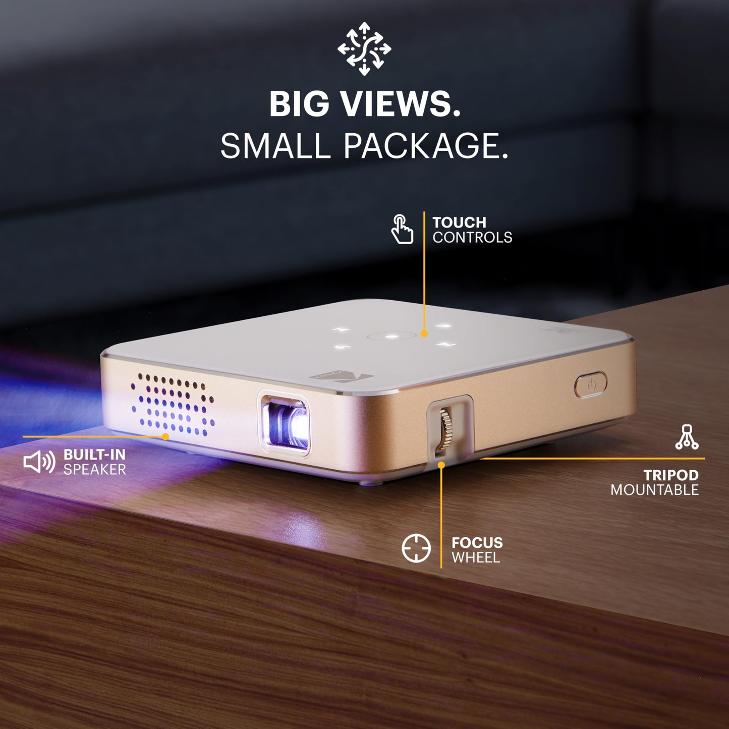 Kodak Ultra Mini Rechargeable Pocket Projector - DLP Pico Projector with 100” Display, HDMI/USB/Micro SD, Built-in Speaker & Carrying Case