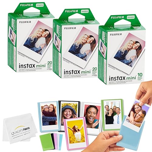 Fujifilm Mini Instax Films + Colored Magnet Photo Frames + Quality Photo Microfiber Cloth (50 Prints)