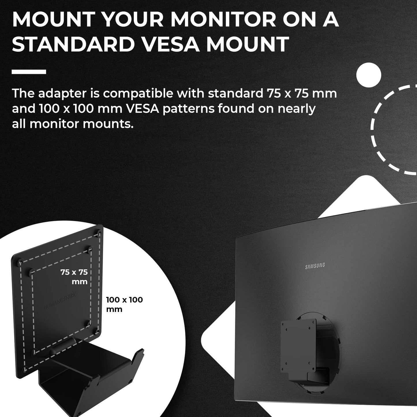 HumanCentric VESA Mount Adapter Compatible with Samsung Curved Monitors U32R590, U32R590C, U32R592, and U32R591, Adapter Bracket for VESA Stand, Arm