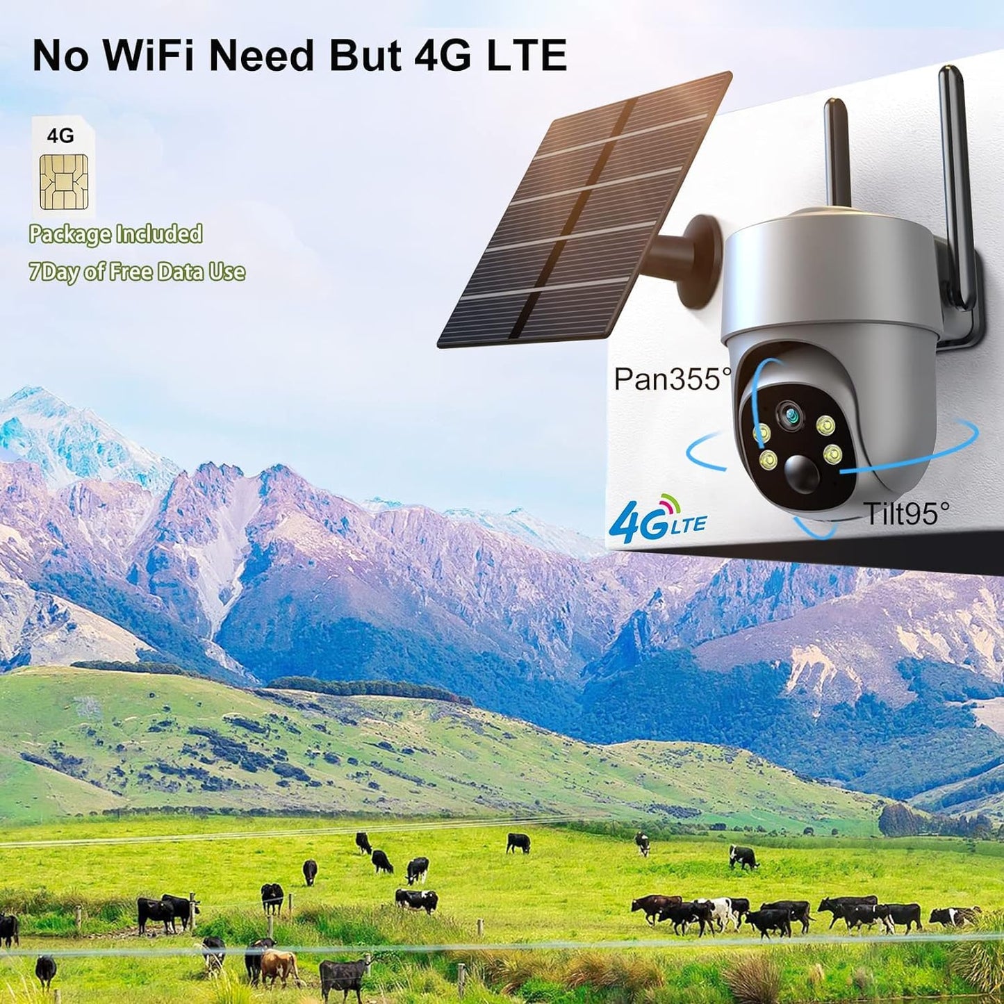 4G LTE Cellular Security Camera Security Cameras Wireless Outdoor Solar-Powered with 360° Pan & Tilt Surveillance,Pir Motion Detection,2K Color Night