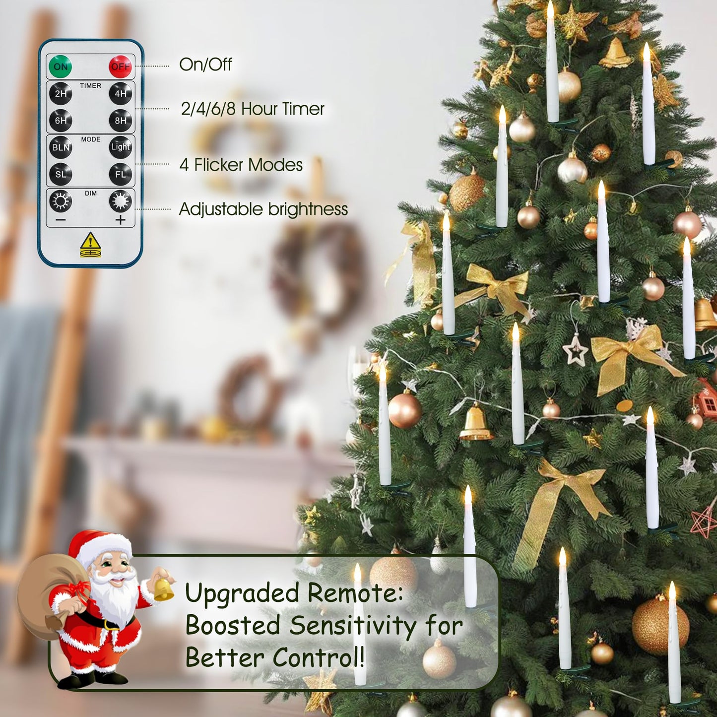yunsheng 12Pcs Christmas Tree Candles with Remote Timer, Battery Operated LED Flameless Taper Candles Flickering for Xmas Home Wedding Decor Gift